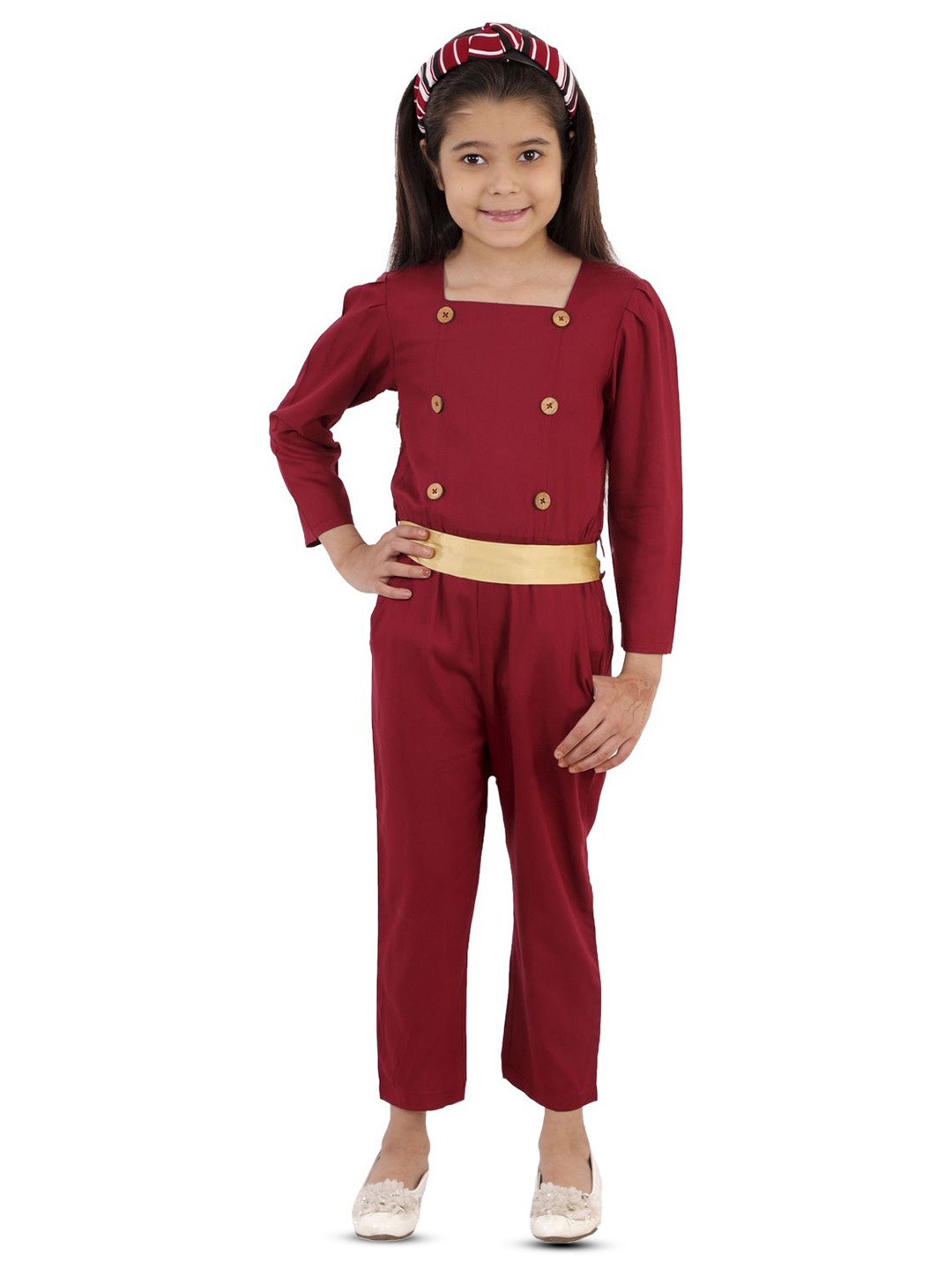 

Kids Cave Girls Square Neck Basic Jumpsuit, Maroon