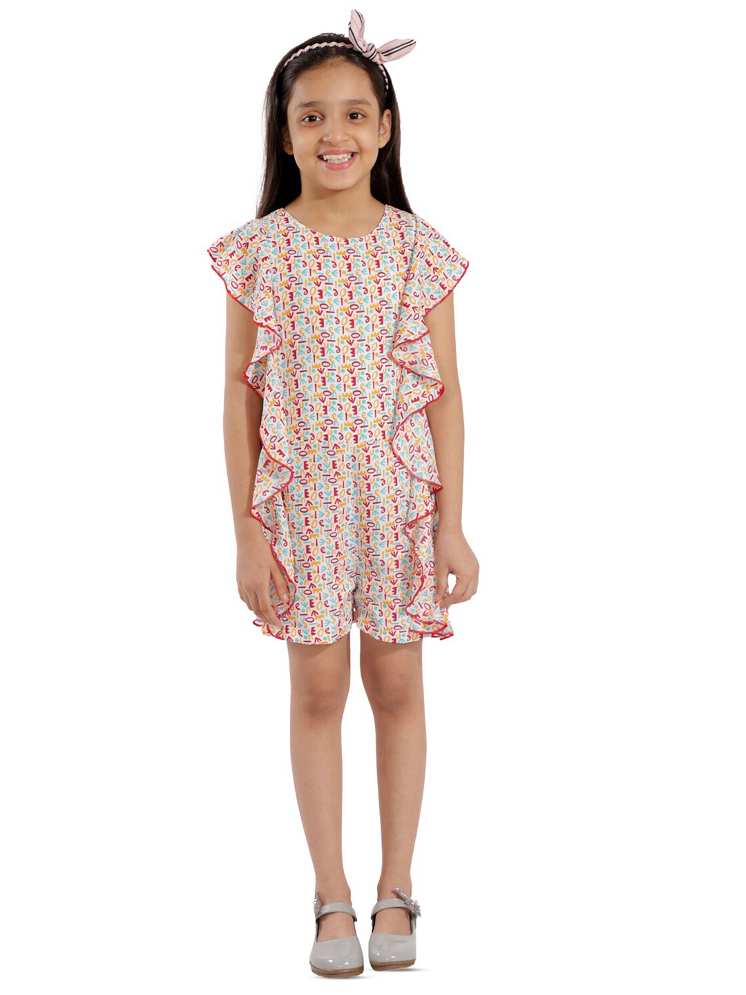 

Kids Cave Girls Printed Playsuit, White