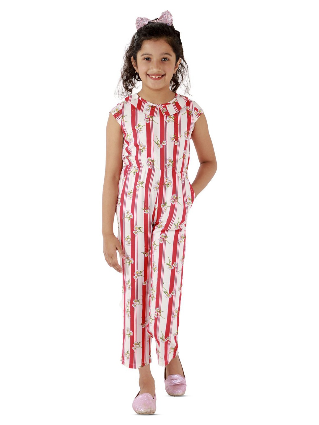 

Kids Cave Girls Printed Basic Jumpsuit, White