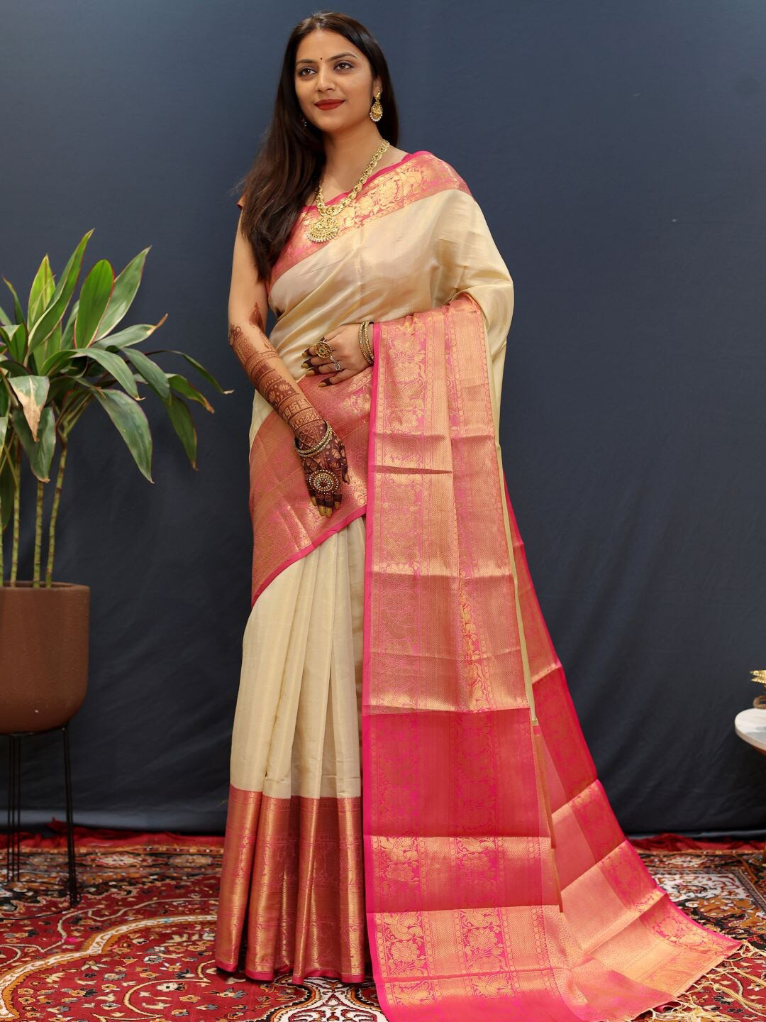 

SGF11 Woven Design Kanjeevaram Saree, Off white