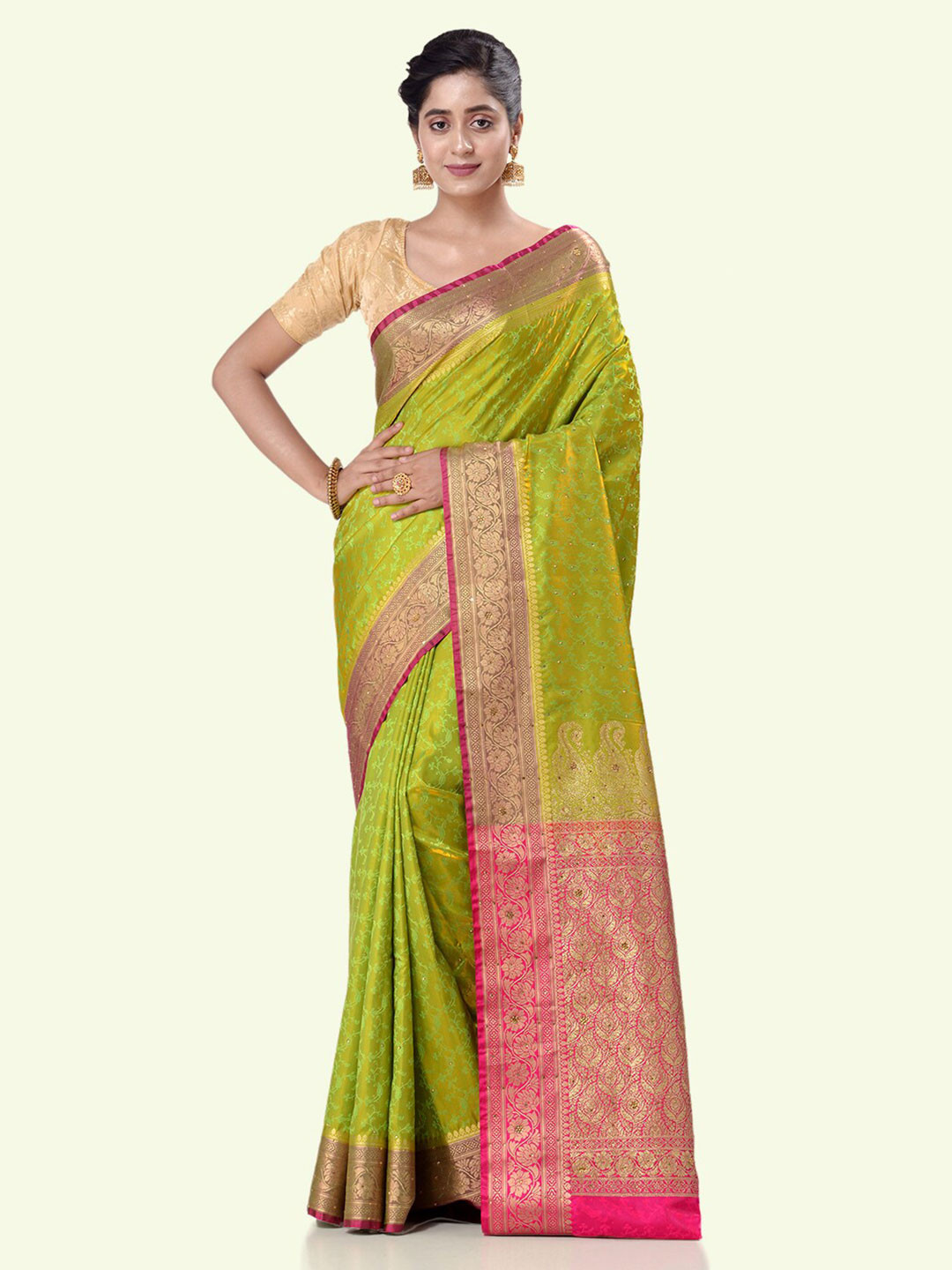 

BANARASI PATOLA Woven Design Zari Silk Blend Patola Saree, Green