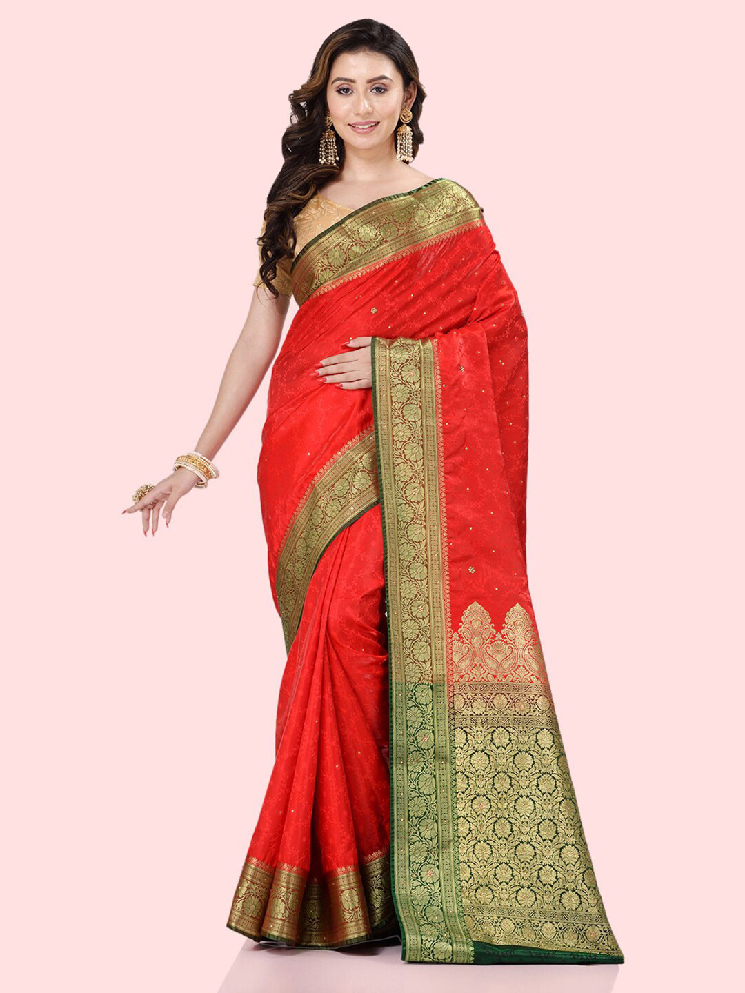 

BANARASI PATOLA Woven Design Zari Patola Saree With Blouse Piece, Red
