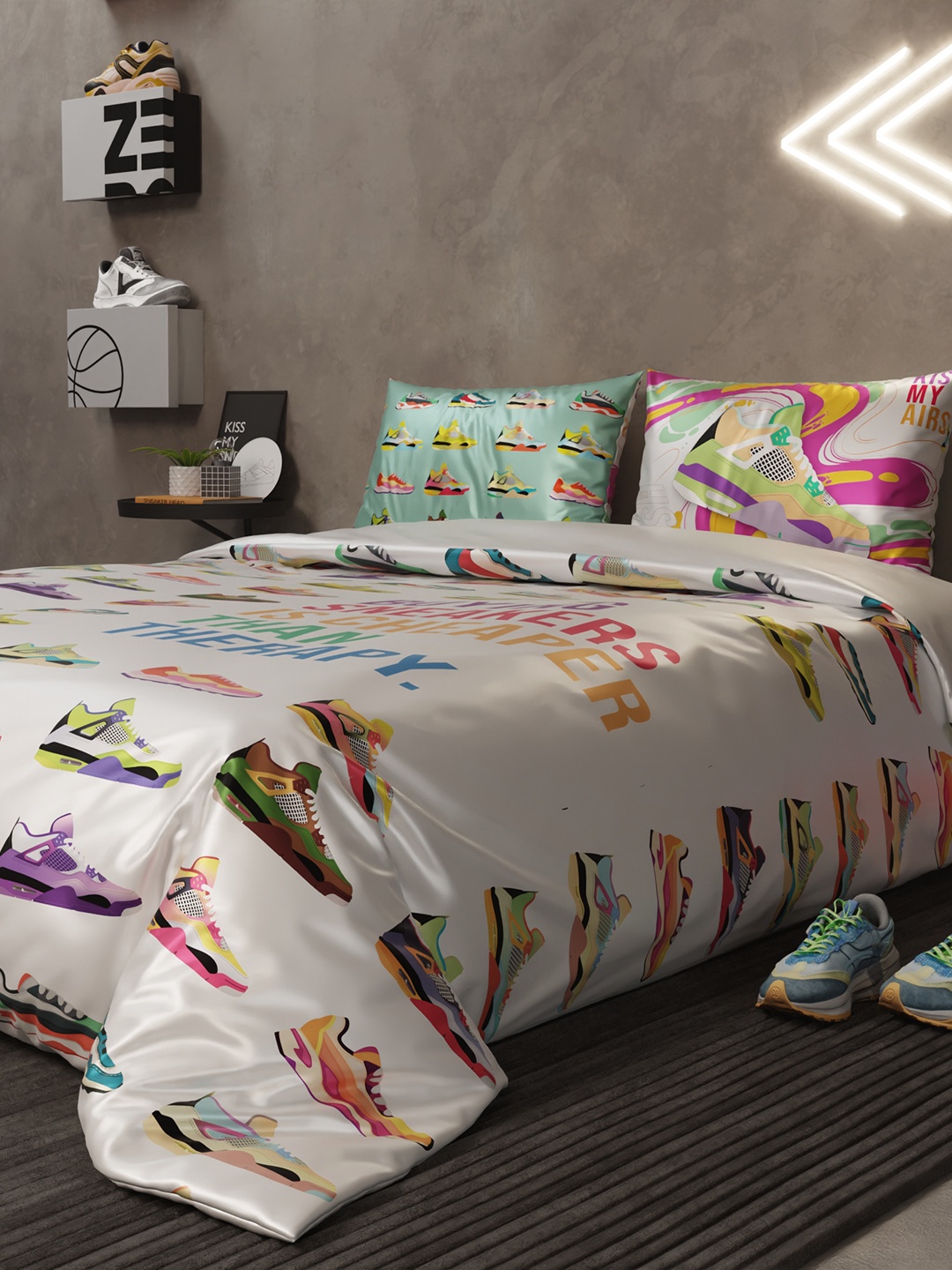 

QuirkLoom Dunk Dreams Printed Sateen Double Bedding Set, White