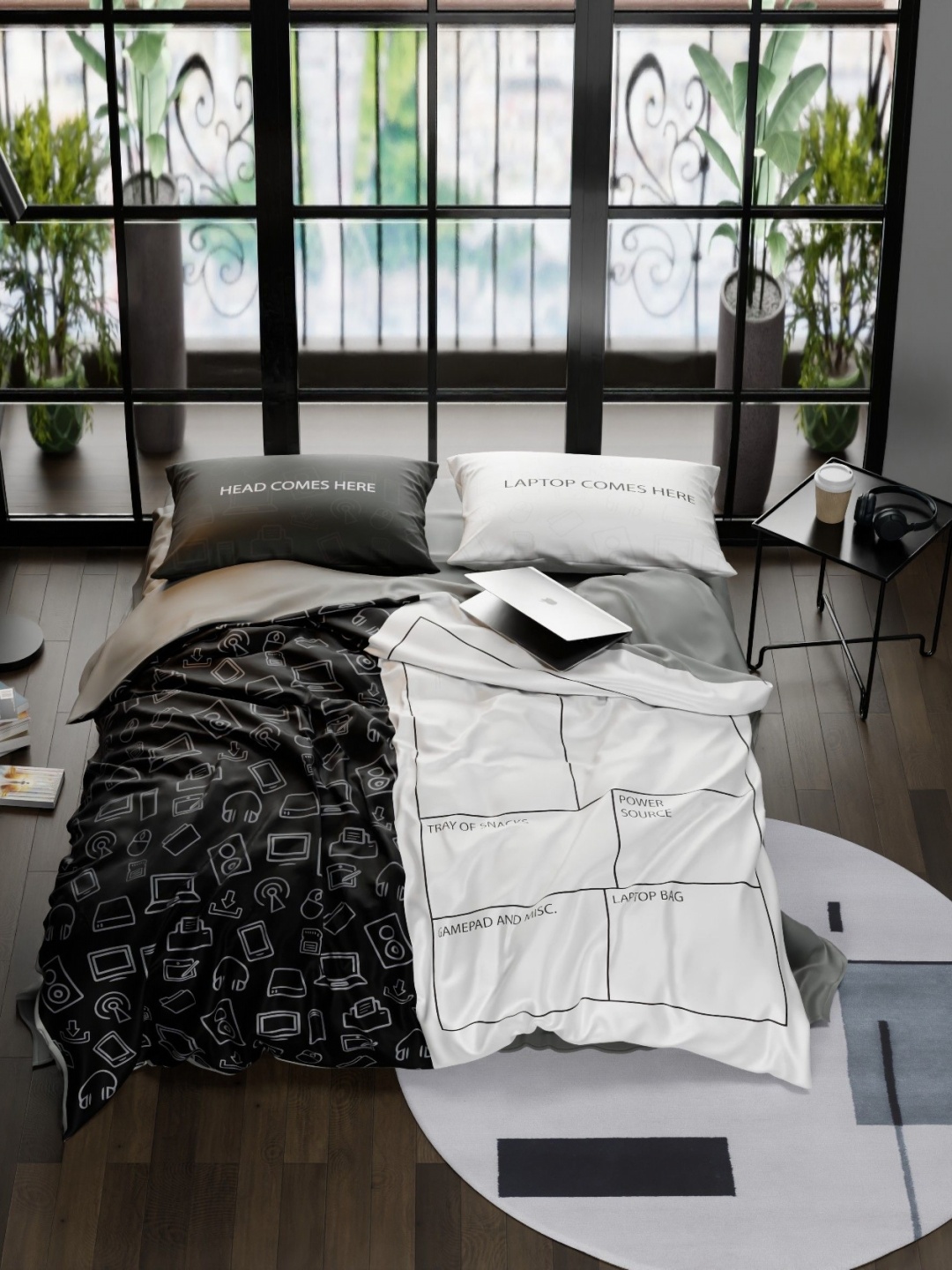

QuirkLoom White & Black Geometric Other 4 Piece Double Regular Bedding Set