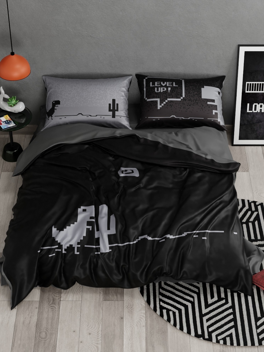 

QuirkLoom Games Super Scores Printed Sateen Double Bedding Set, Black