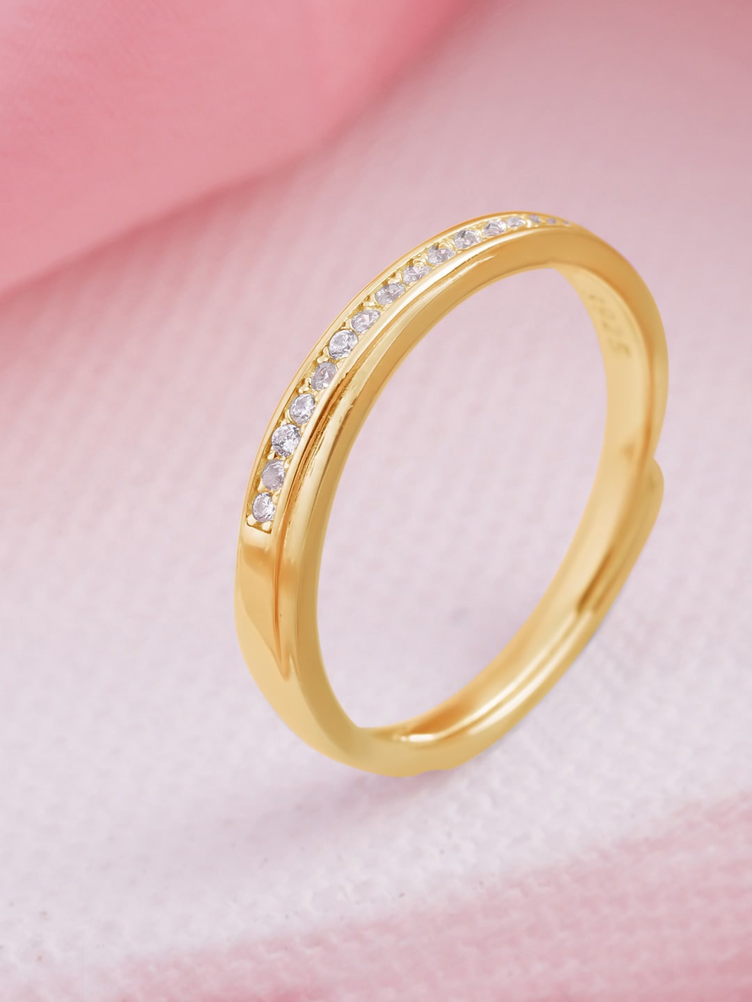 

Zavya Women 925 Pure Sterling Silver Gold Plated CZ Studded Adjustable Finger Ring