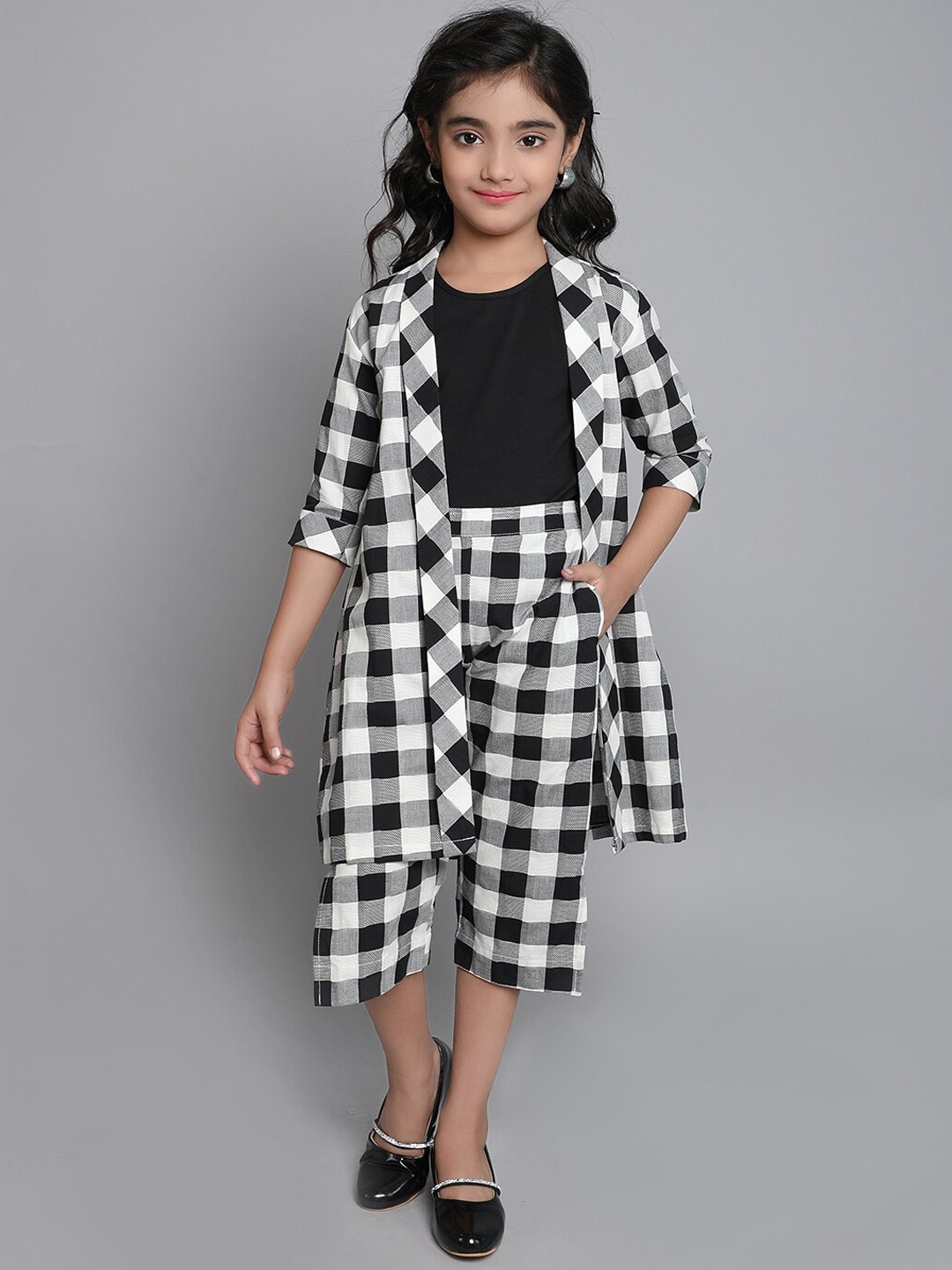 

BAESD Girls Checked Coat & Trousers, Black