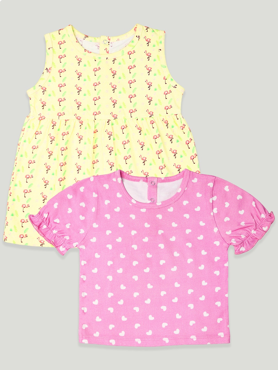 

Kidbea Infant Girls Pack of 2 Printed Cotton A-Line Dress With Top, Yellow