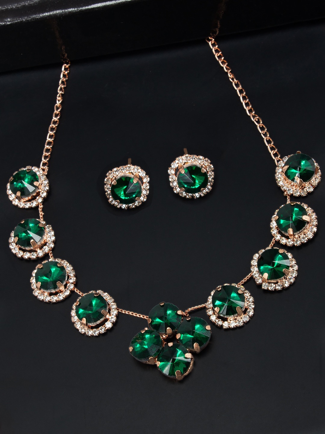 

PRIVIU Women Rose Gold-Plated Crystals-Studded Jewellery Set