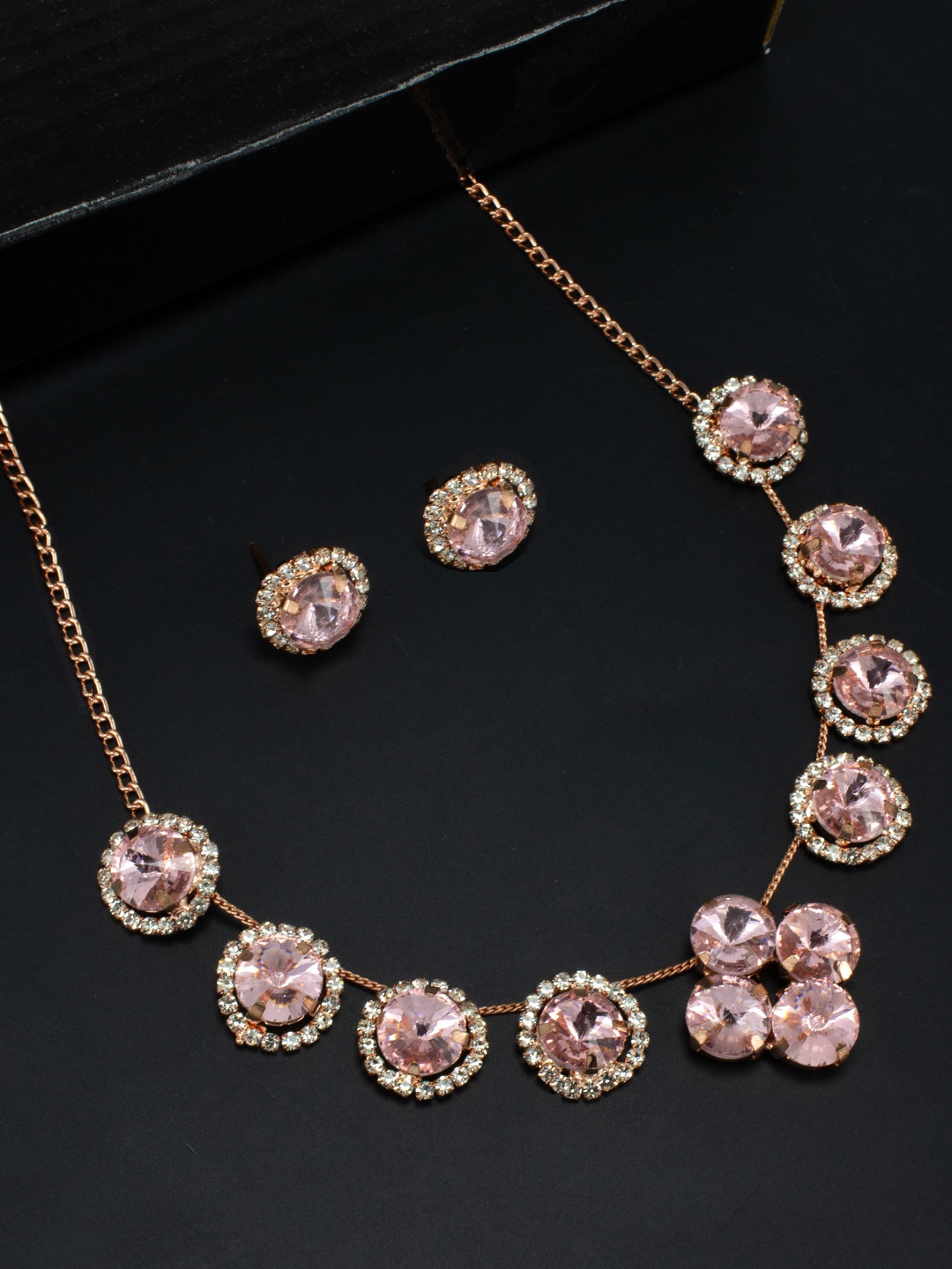 

PRIVIU Women Rose Gold-Plated Crystal Studded Jewellery Set