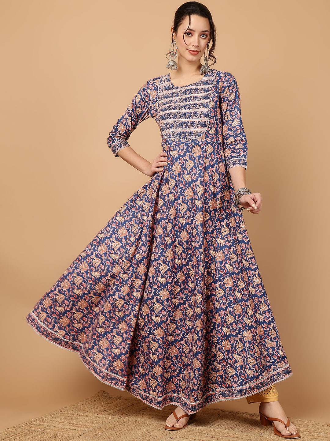

WOMENCLICK Women Ethnic Motifs Printed Floral Anarkali Kurta, Blue