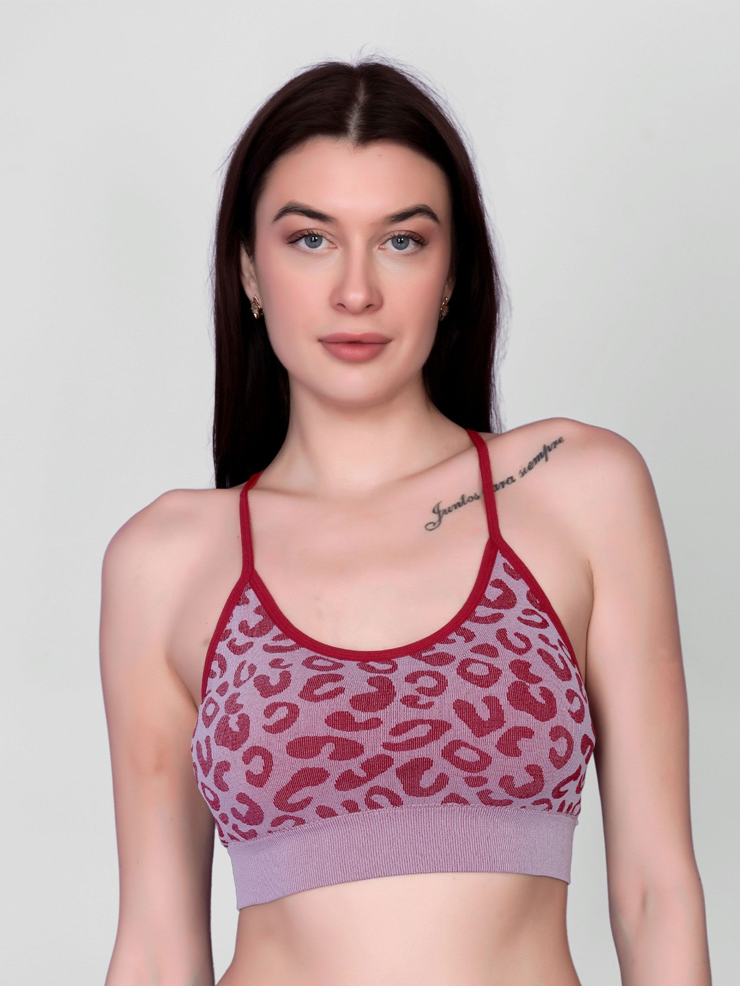 

Flenzy Printed Full Coverage Seamless Workout Bra With All Day Comfort, Maroon