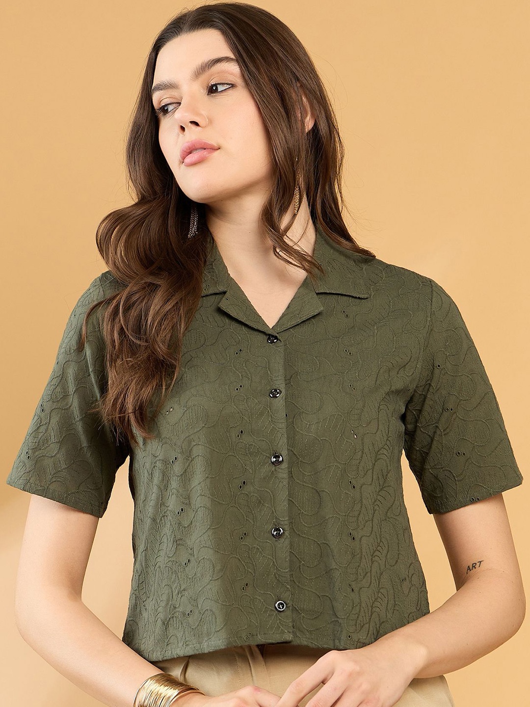 

all about you Women Classic Opaque Printed Casual Shirt, Green