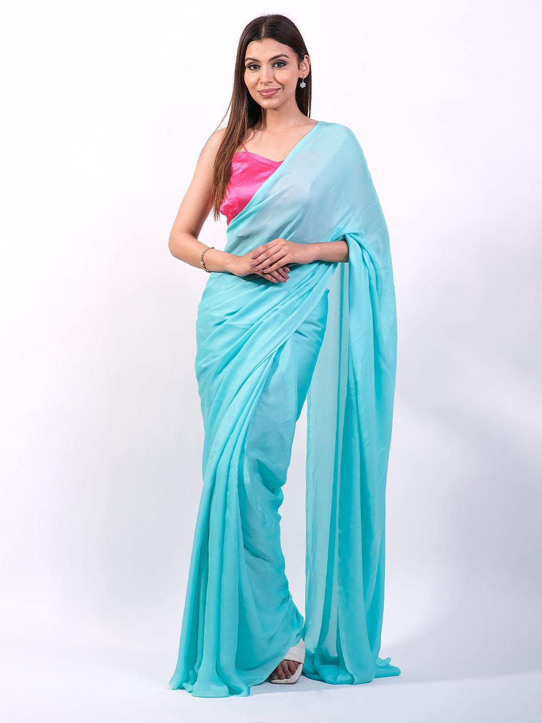 

Aynaa Poly Georgette Saree, Blue