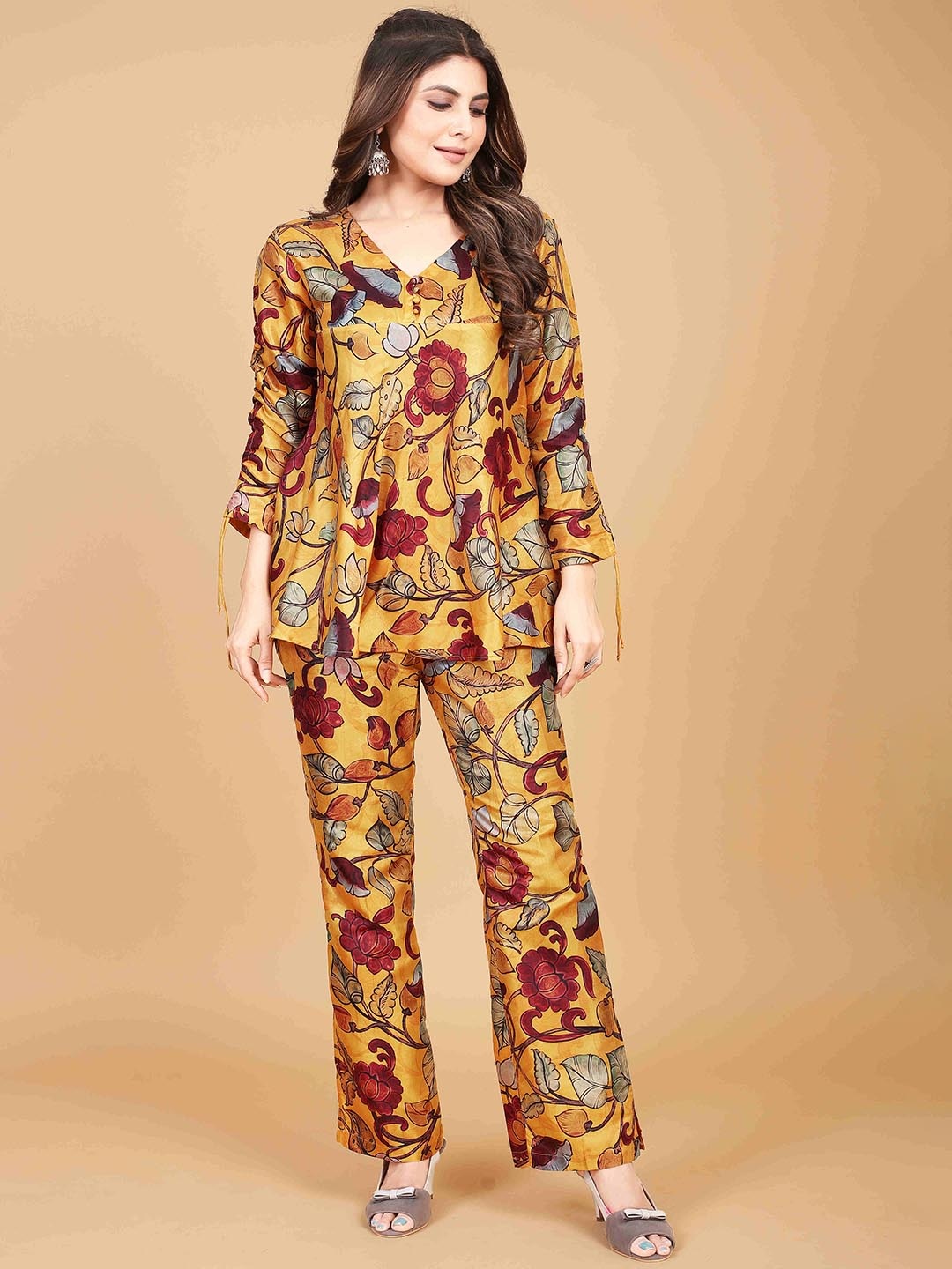 

DEVATITHI Printed Top With Trousers Co-Ords, Yellow