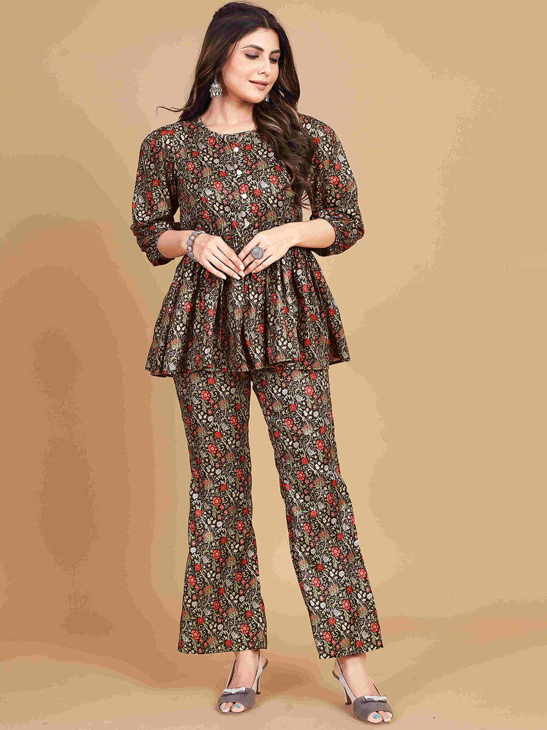 

DEVATITHI Printed Top & Trouser Co-Ord Set, Black