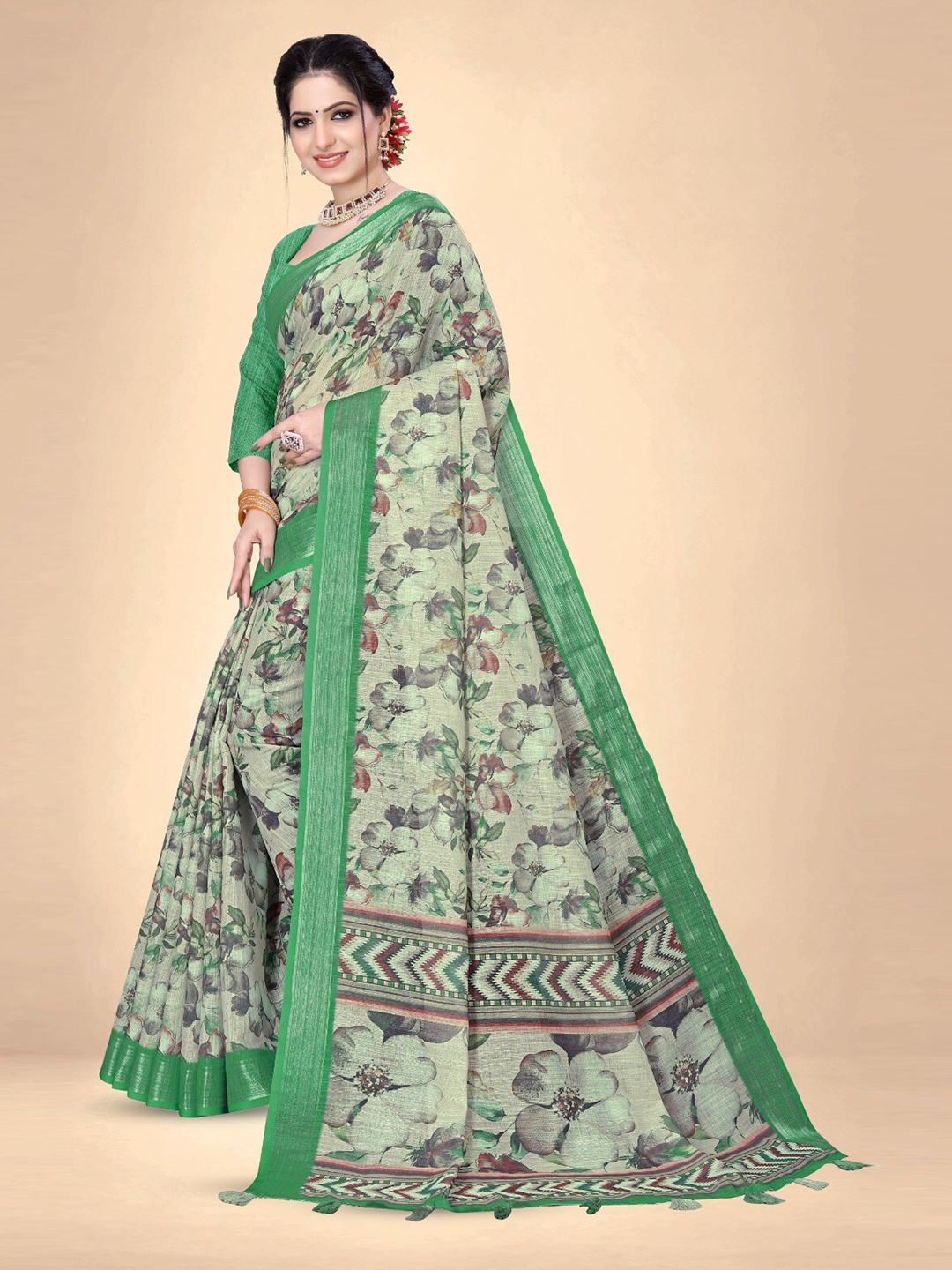 

Abhilasha Floral Zari Banarasi Saree, Green