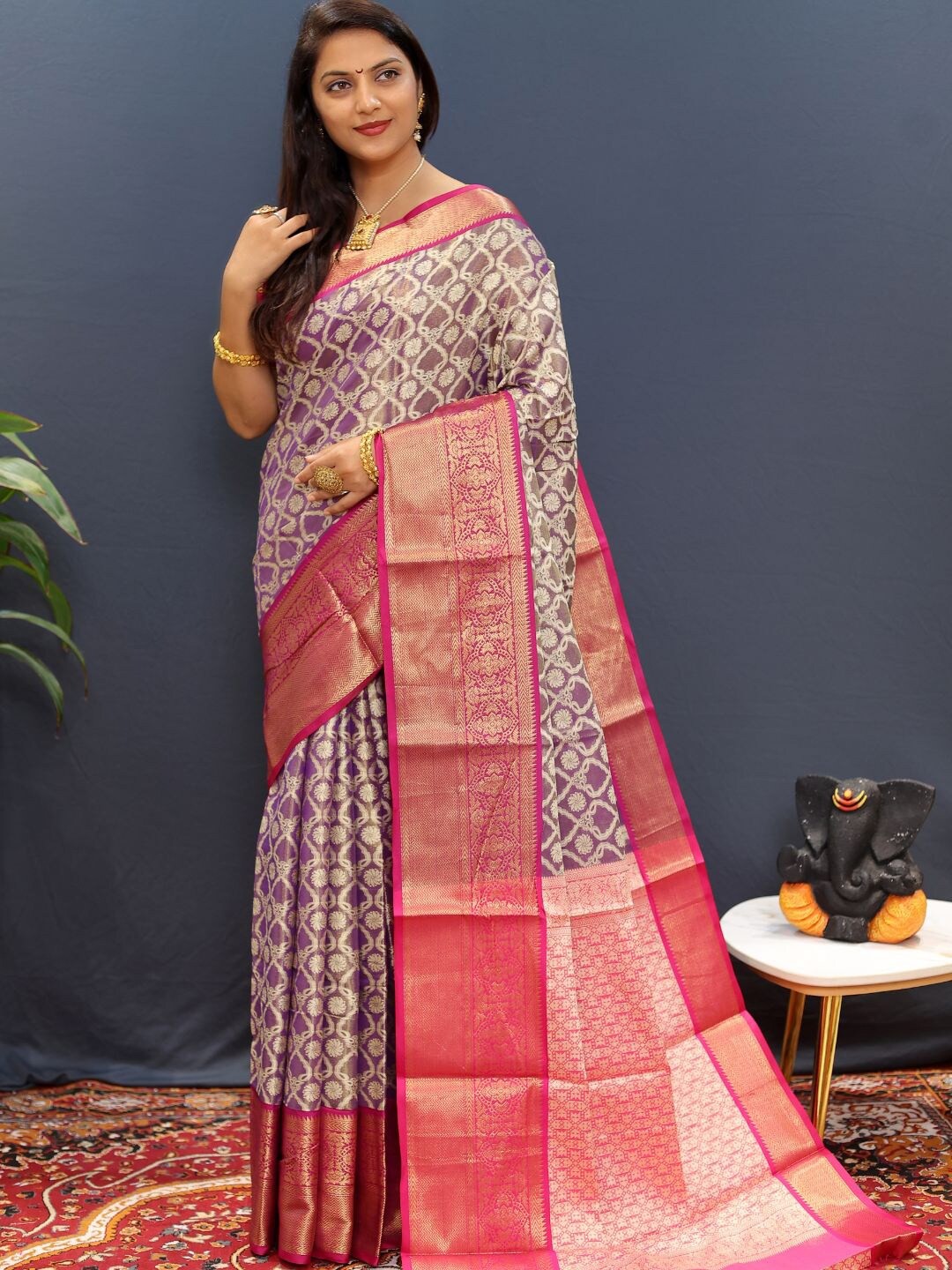 

SGF11 Woven Design Zari Art Silk Kanjeevaram Saree, Purple