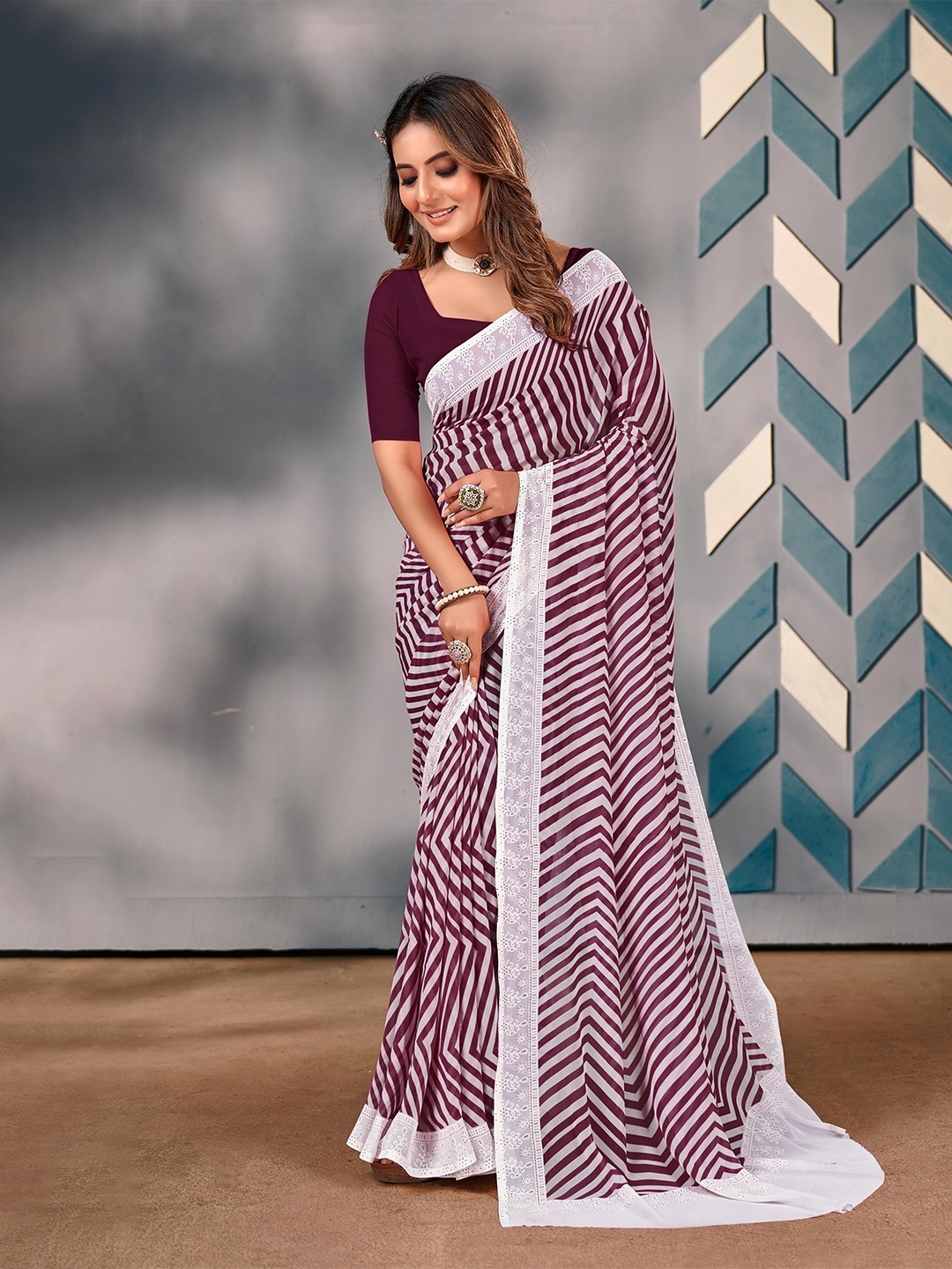 

Mitera Sequinned Pure Georgette Saree, Purple