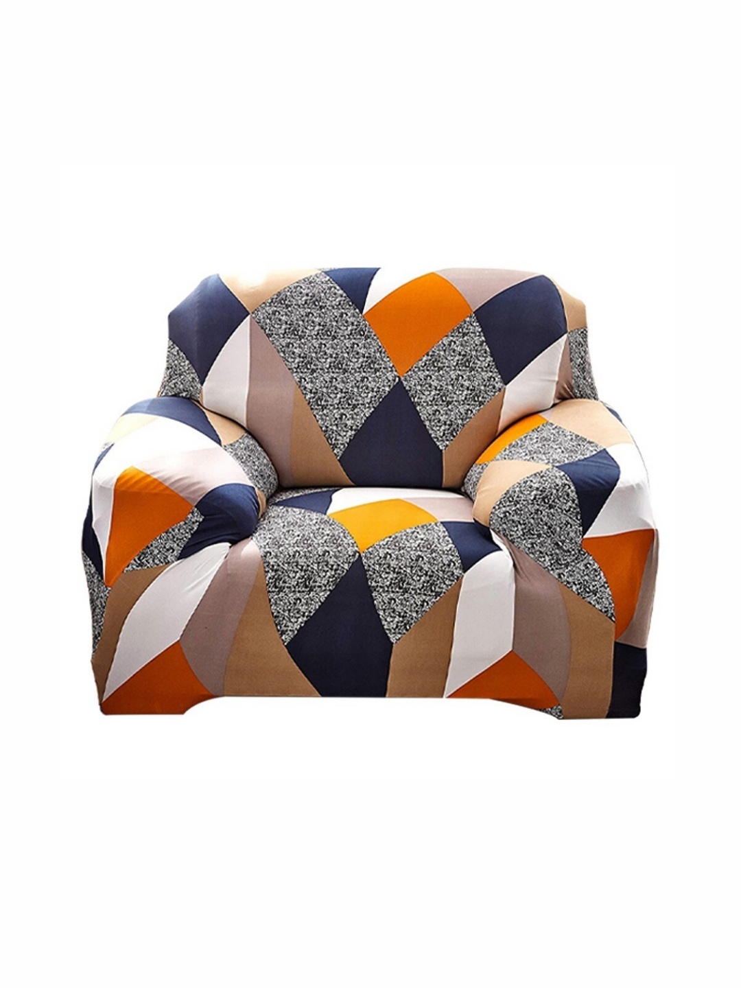 

B BESTILO Orange & Grey Printed Polyester 1 Piece Sofa Cover With Arms