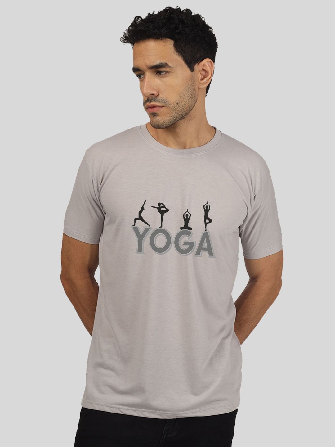 

Greylongg Men Typography Printed Monochrome Applique T-shirt, Grey