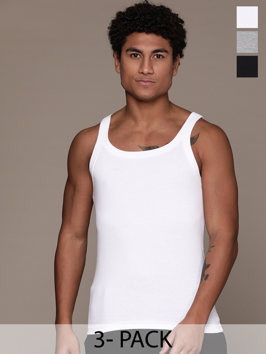 

Roadster Pack of 3 Men Solid Innerwear Vests, Black
