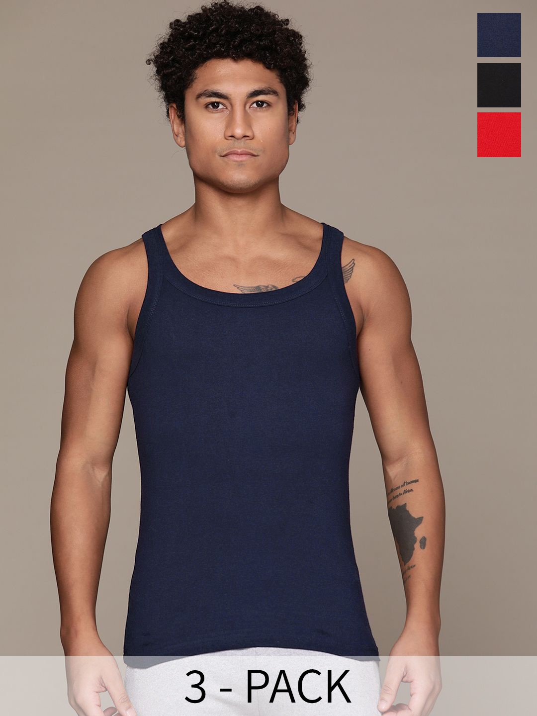 

Roadster Pack of 3 Men Solid Innerwear Vests, Black