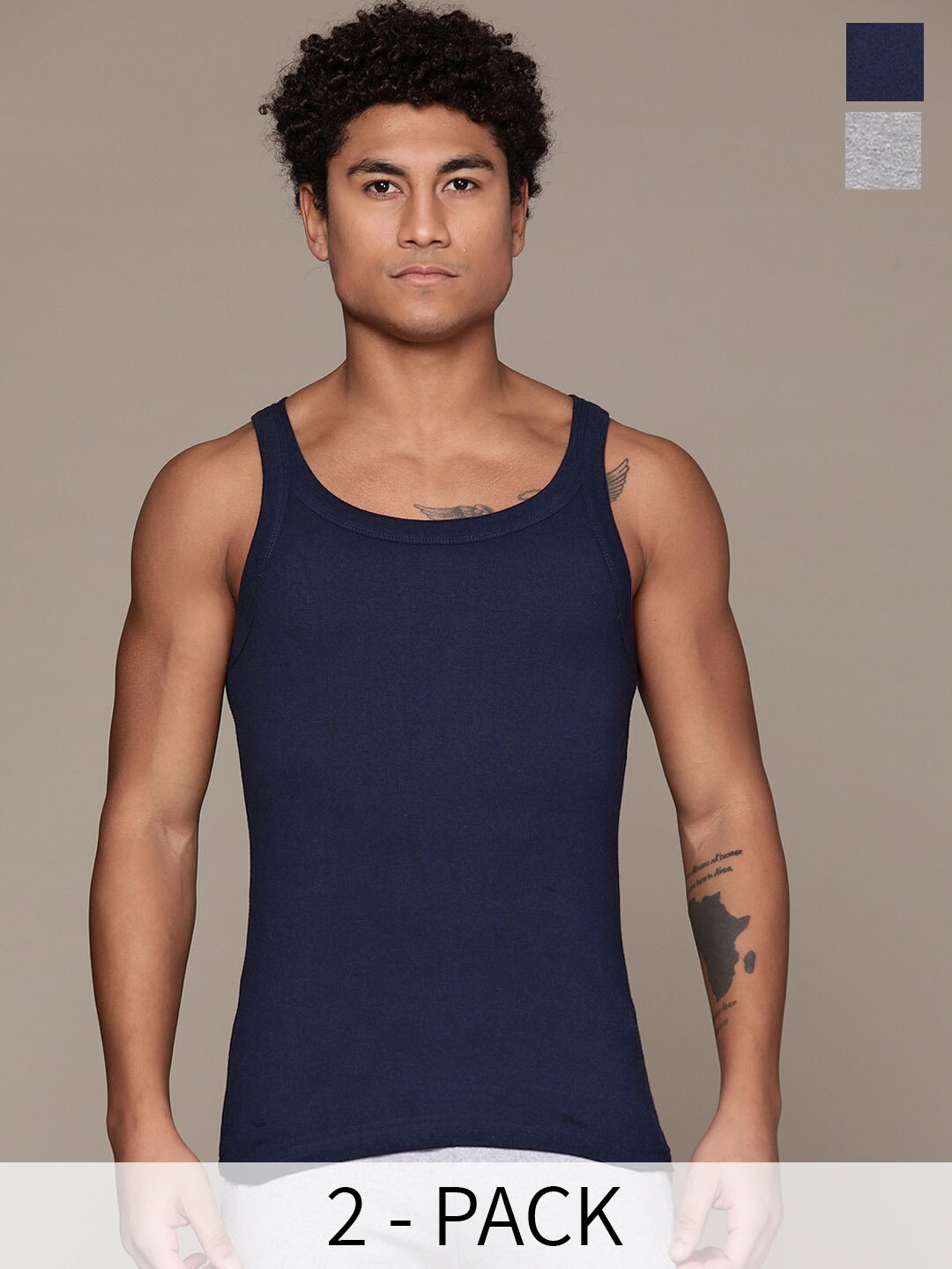 

Roadster Pack of 2 Men Solid Innerwear Vests, Navy blue