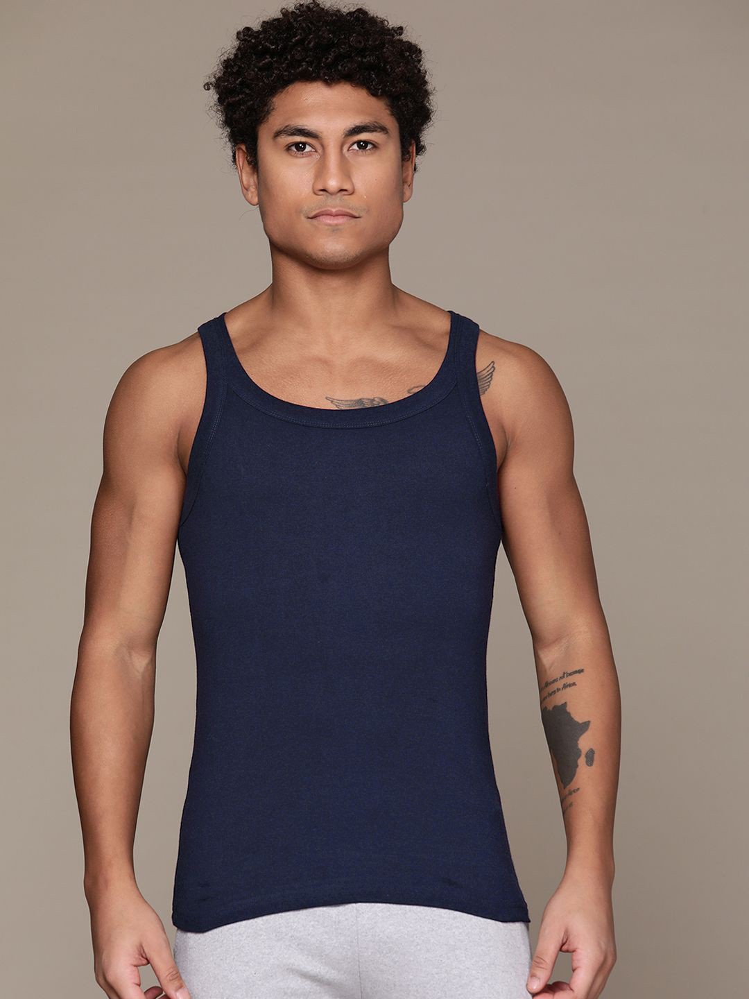 

Roadster Pack of 2 Men Solid Innerwear Vests, Navy blue