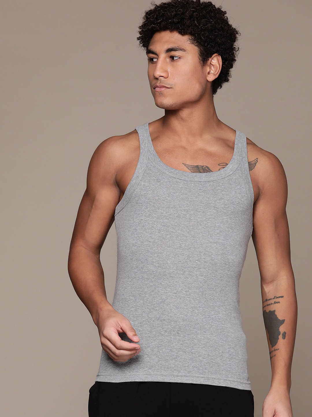 

Roadster Pack of 2 Men Solid Innerwear Vests, Grey