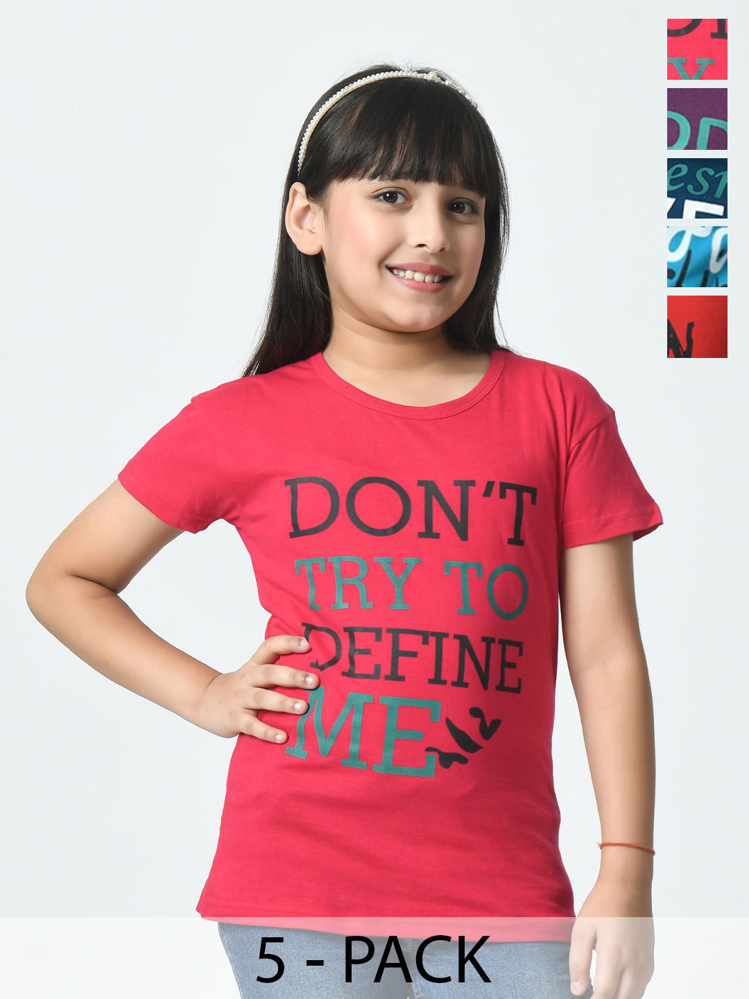 

BAESD Girls Typography 5 Printed Slim Fit cotton T-shirt, Multi