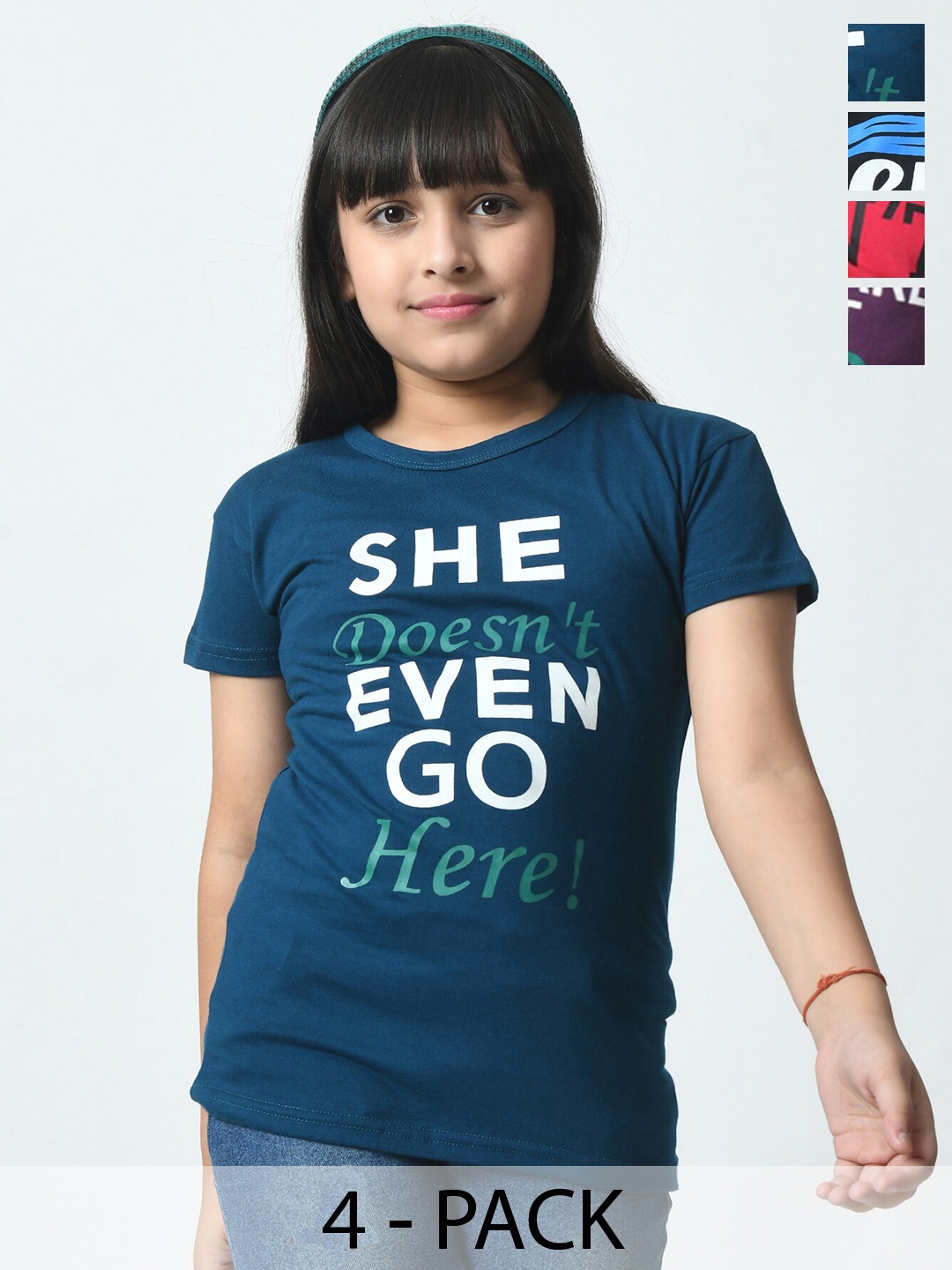 BAESD Girls Typography 4 Printed Slim Fit T-shirt, Multi