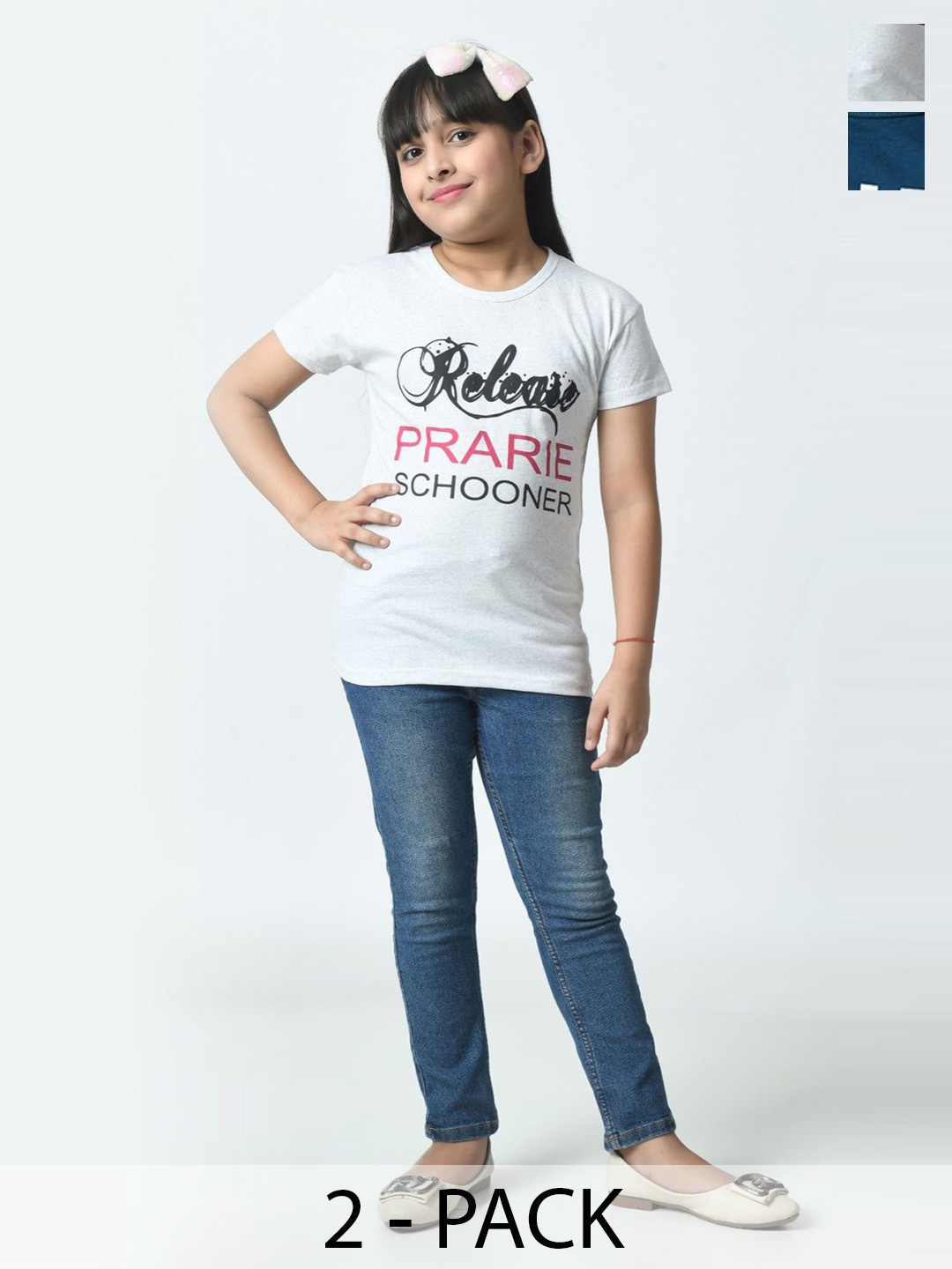 

BAESD Girls Pack Of 2 Typography Printed Cotton Slim Fit T-shirts, White