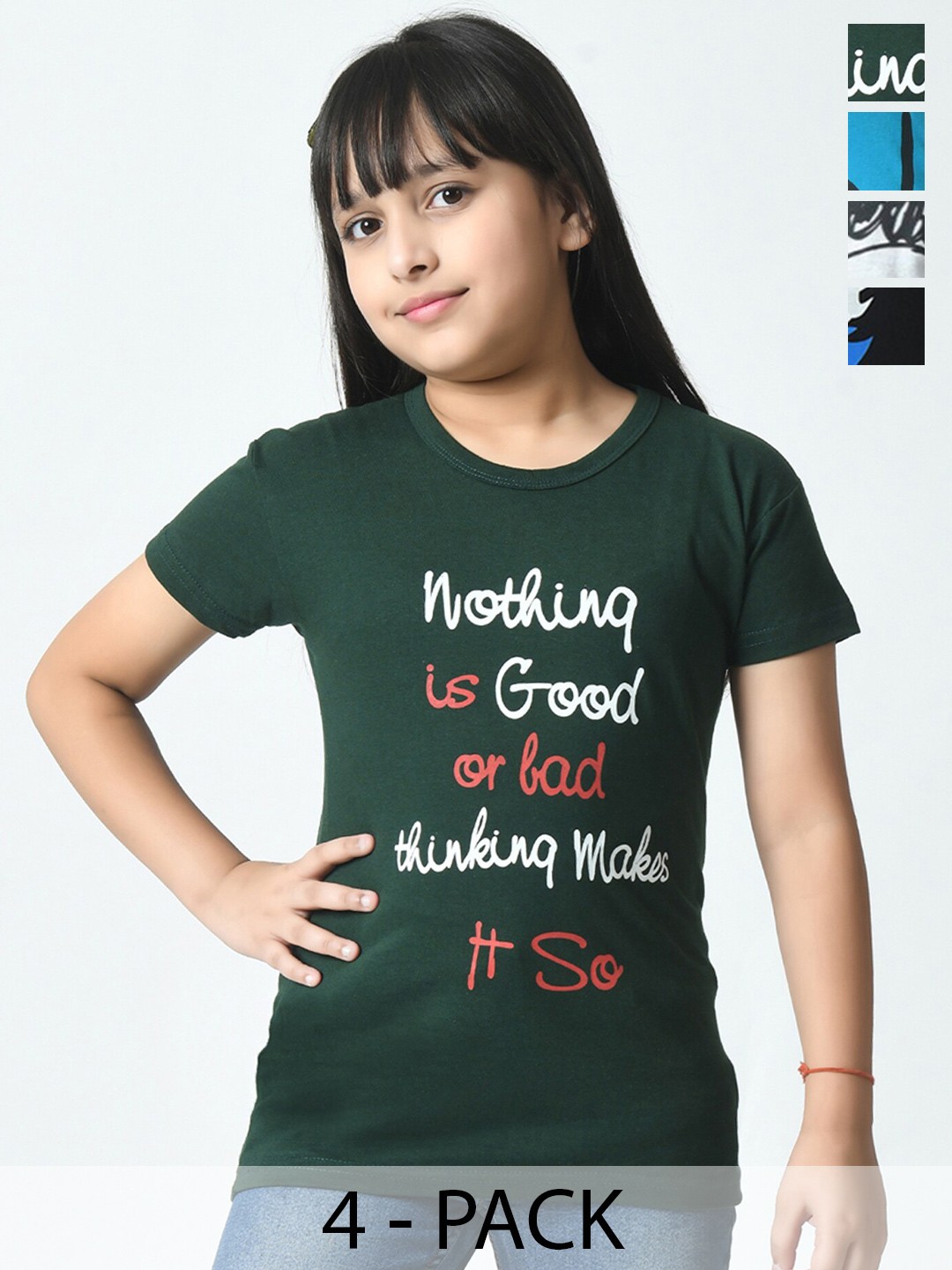 

BAESD Girls Typography 4 Printed Slim Fit pure cottonT-shirt, Multi