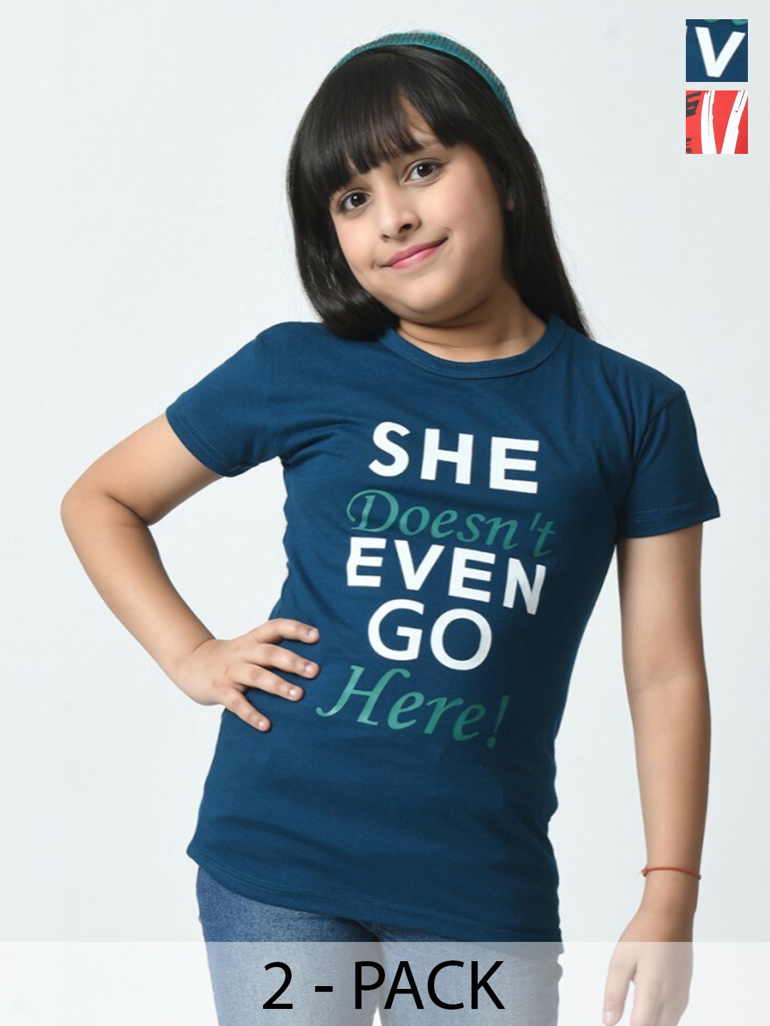 

BAESD Girls Typography 2 Printed Applique Slim Fit cotton T-shirt, Multi