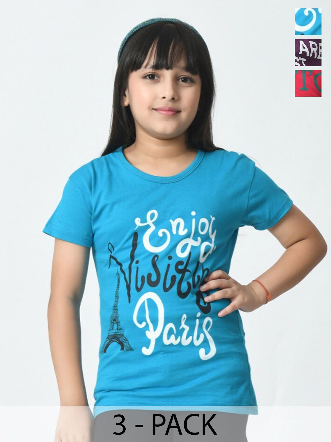 

BAESD Girls Typography 3 Printed Slim Fit cotton T-shirt, Multi