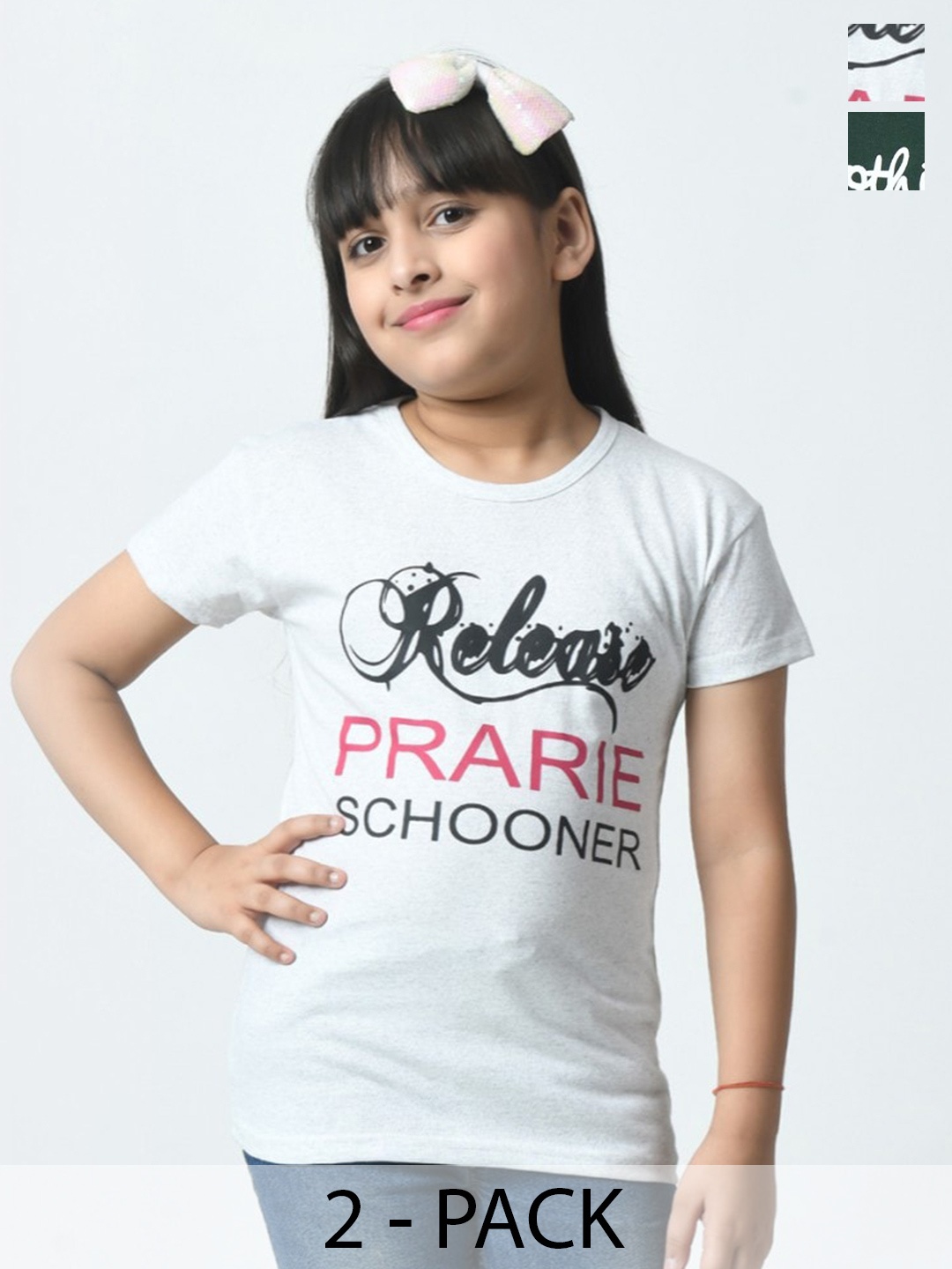 

BAESD Girls Typography 3 Printed Slim cotton Fit T-shirt, Multi