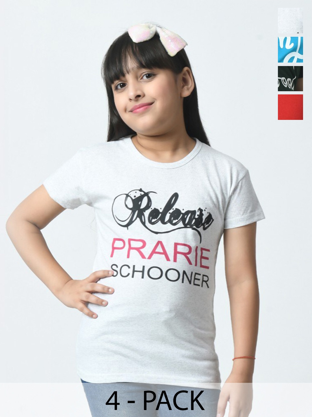 

BAESD Girls Typography 3 Printed Slim cotton Fit T-shirt, Multi