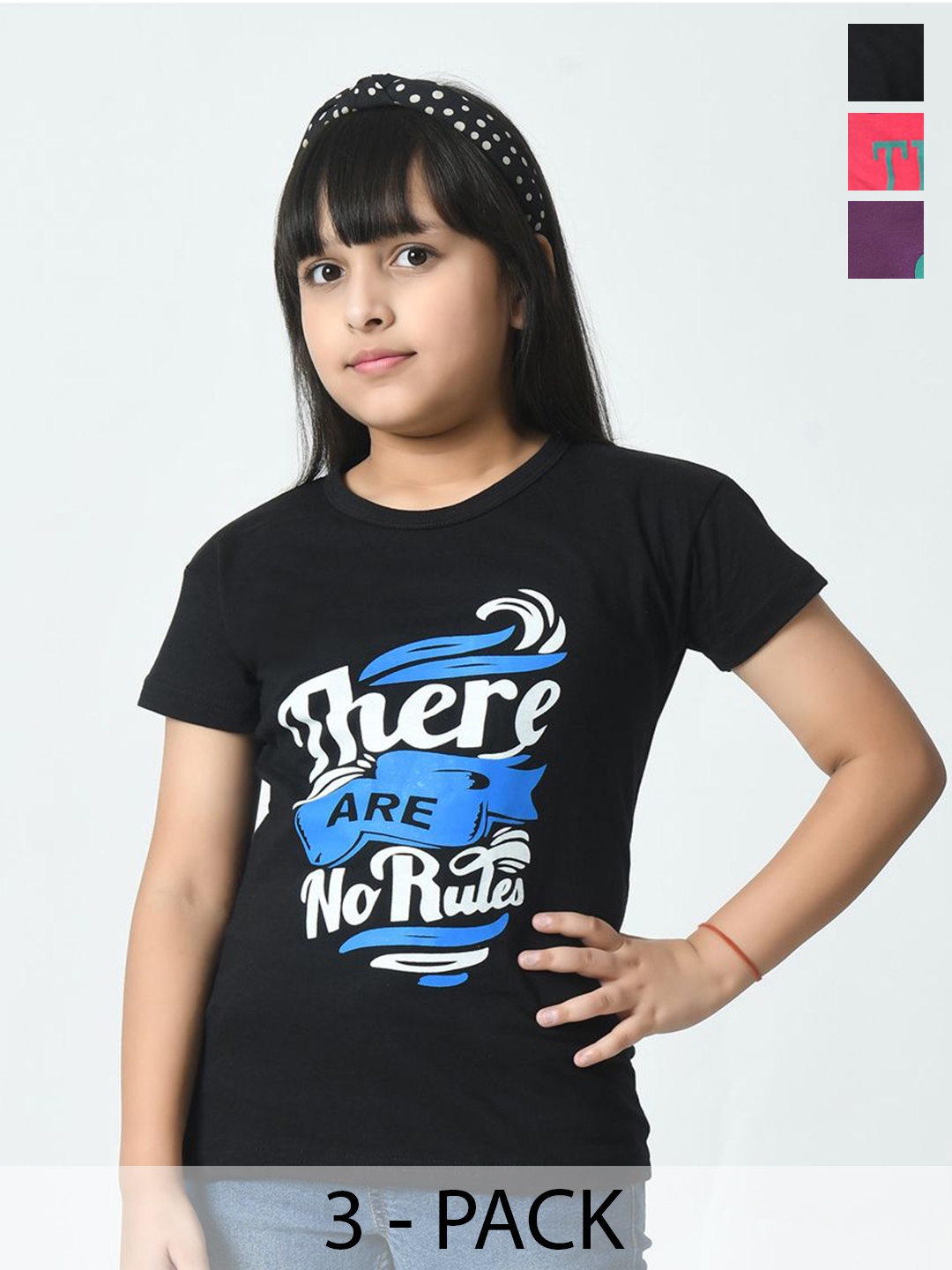 

BAESD Girls Typography 4 Printed cotton Slim Fit T-shirt, Multi