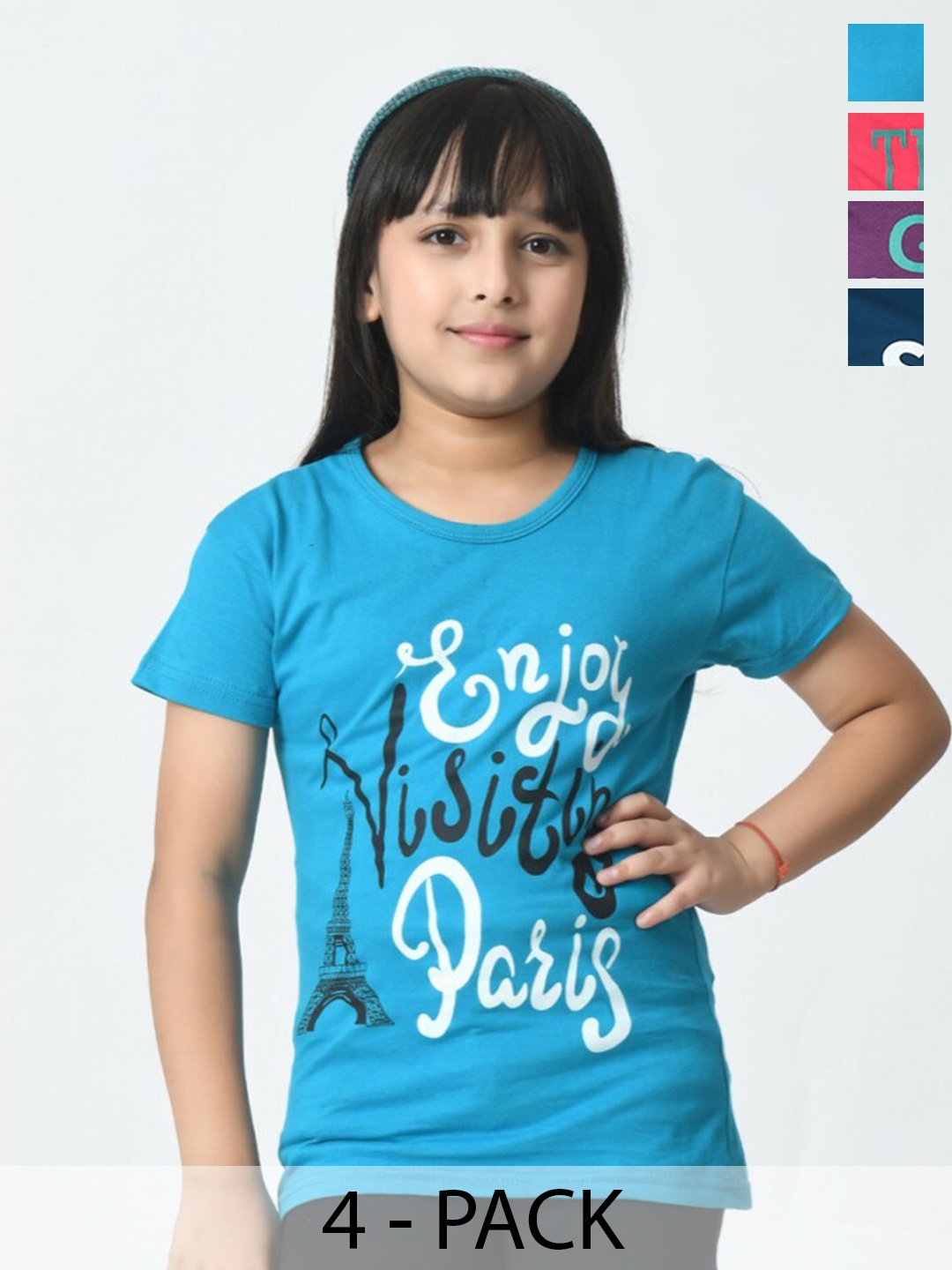 

BAESD Girls Typography 4 Printed Slim Fit cotton T-shirt, Multi