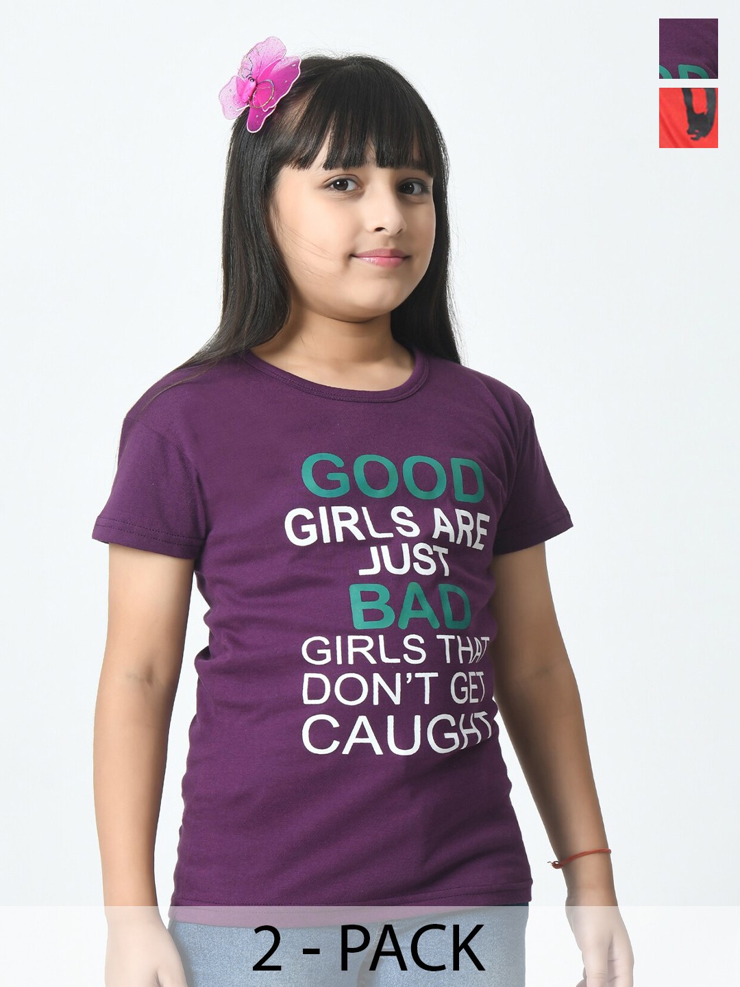 

BAESD Girls Typography 2 Printed Slim Fit cottonT-shirt, Multi