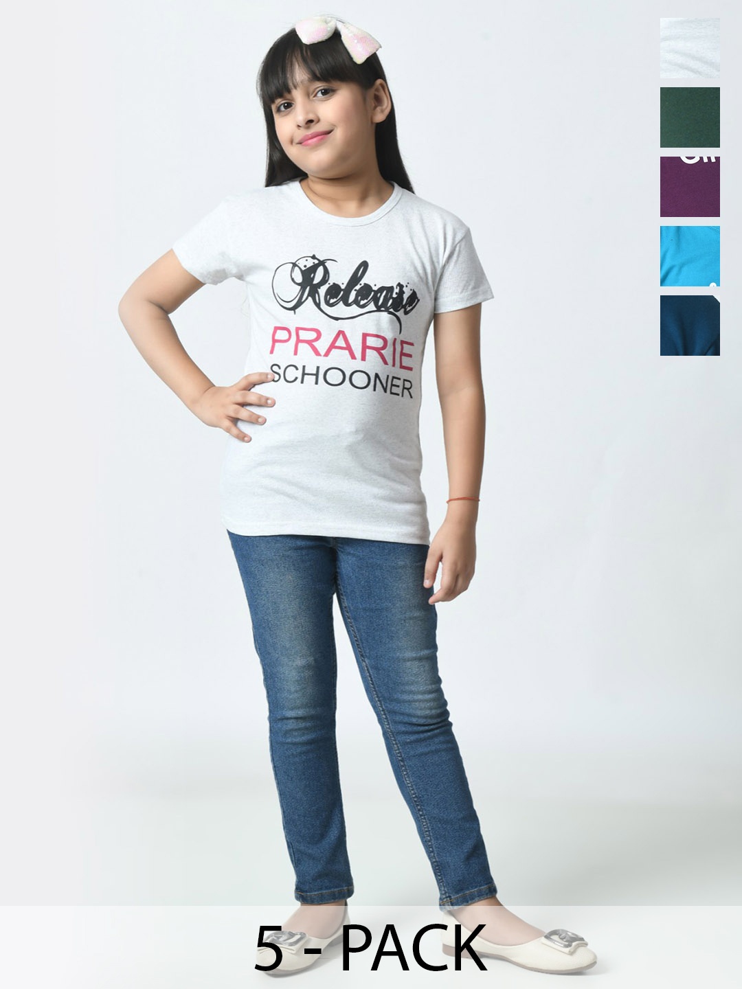 

BAESD Girls Typography Pack of 2 Printed Slim Fit T-shirt, White