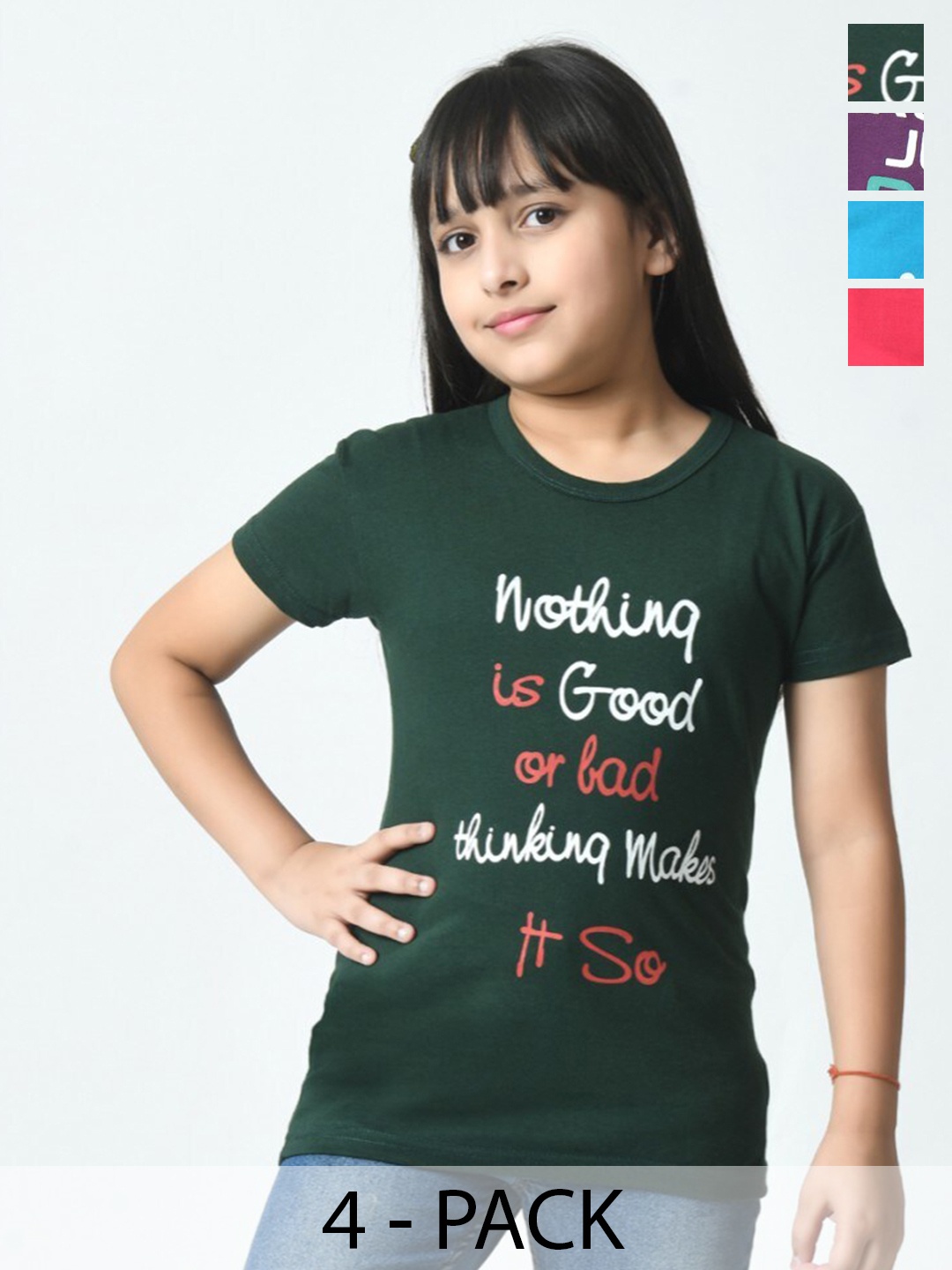 

BAESD Girls Typography 4 Printed Slim Fit T-shirt, Multi