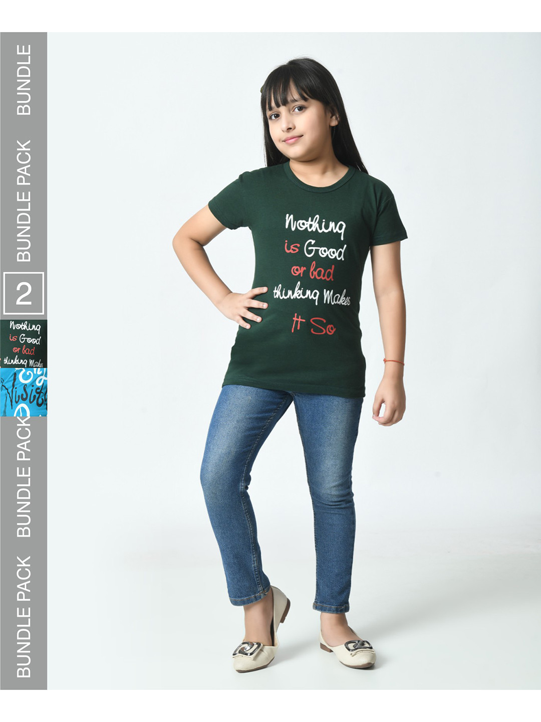 

BAESD Girls Pack of 2 Typography Printed Slim Fit T-shirt, Green