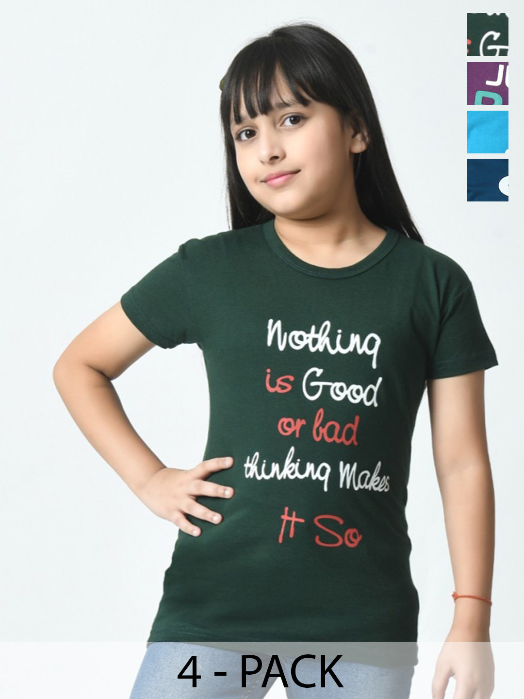 

BAESD Girls Typography 4 Printed Slim Fit cotton T-shirt, Multi