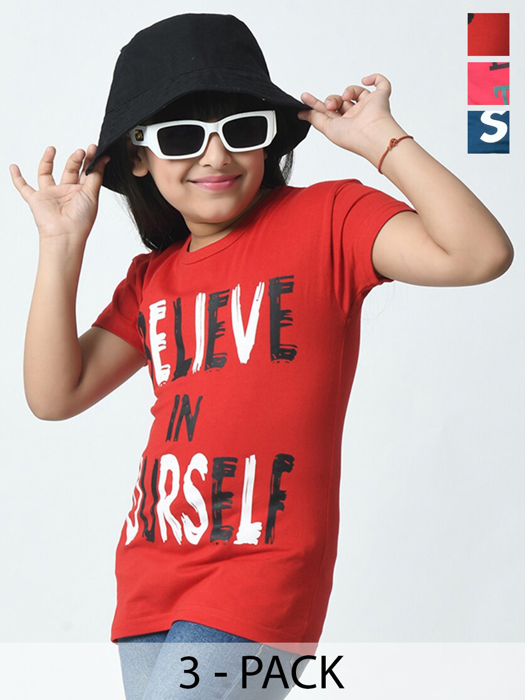 

BAESD Girls 3 Printed Slim Fit cotton T-shirt, Multi