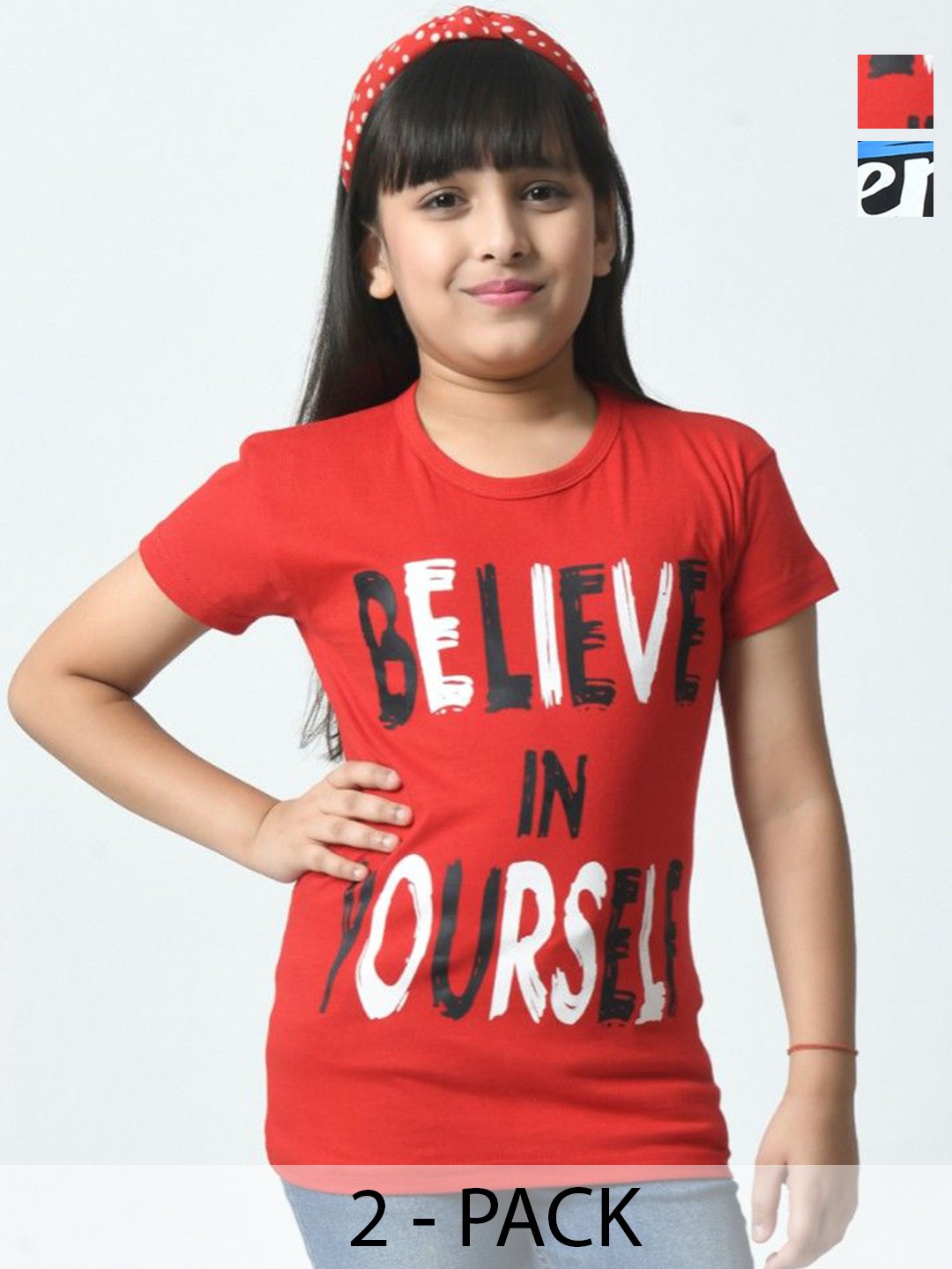 

BAESD Girls Typography 2 Printed Applique Slim Fit cotton T-shirt, Multi
