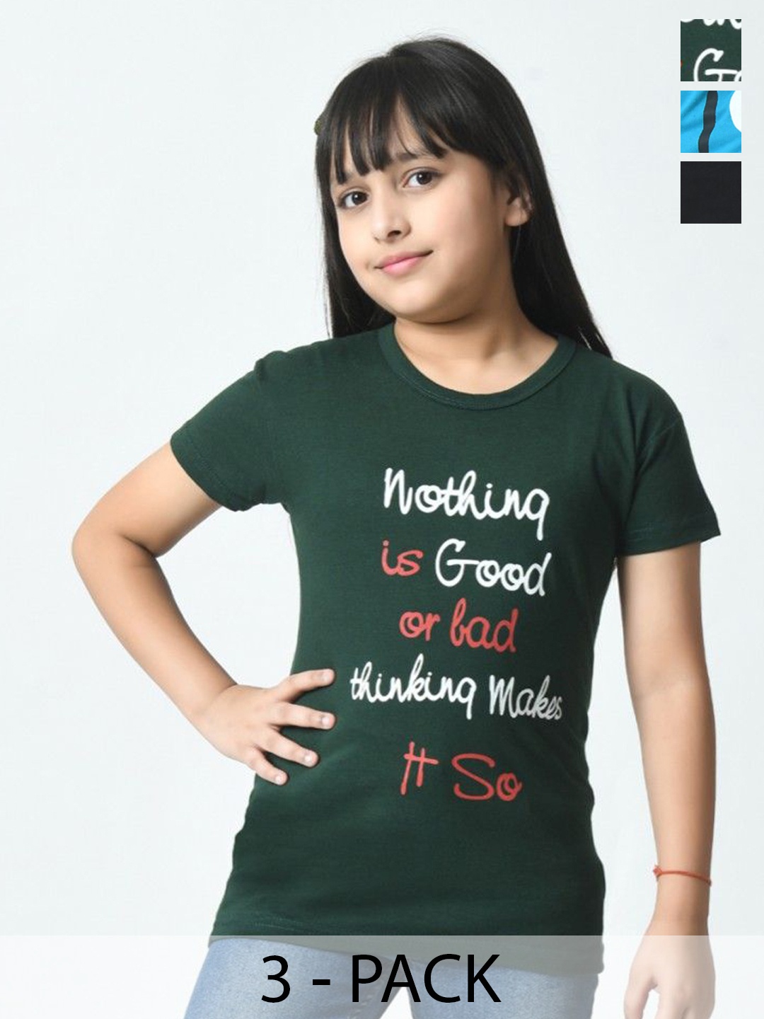 

BAESD Girls Typography 3 Printed Slim Fit cotton T-shirt, Multi