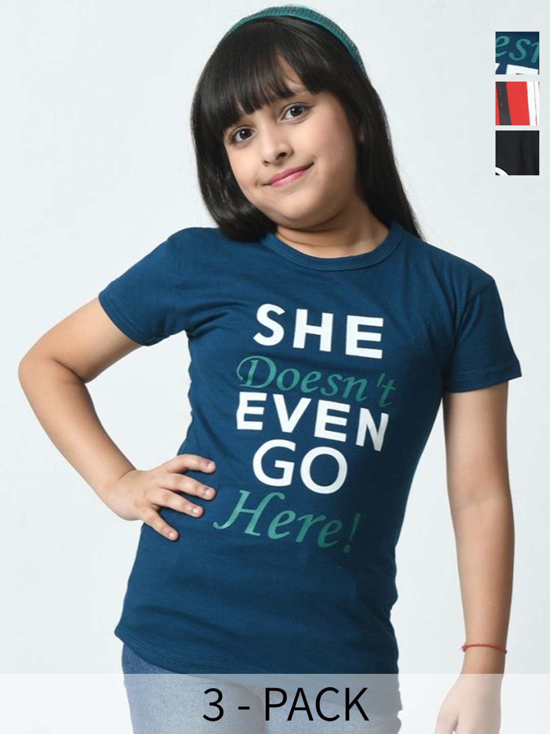 

BAESD Girls Typography 3 Printed Slim Fit T-shirt, Multi