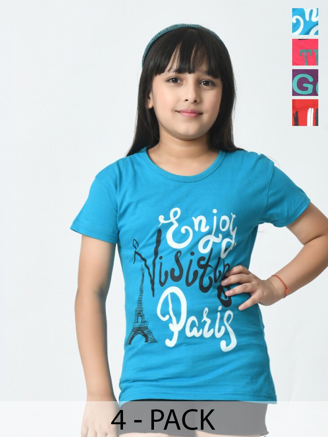 

BAESD Girls Typography 4 Printed Slim Fit cotton T-shirt, Multi